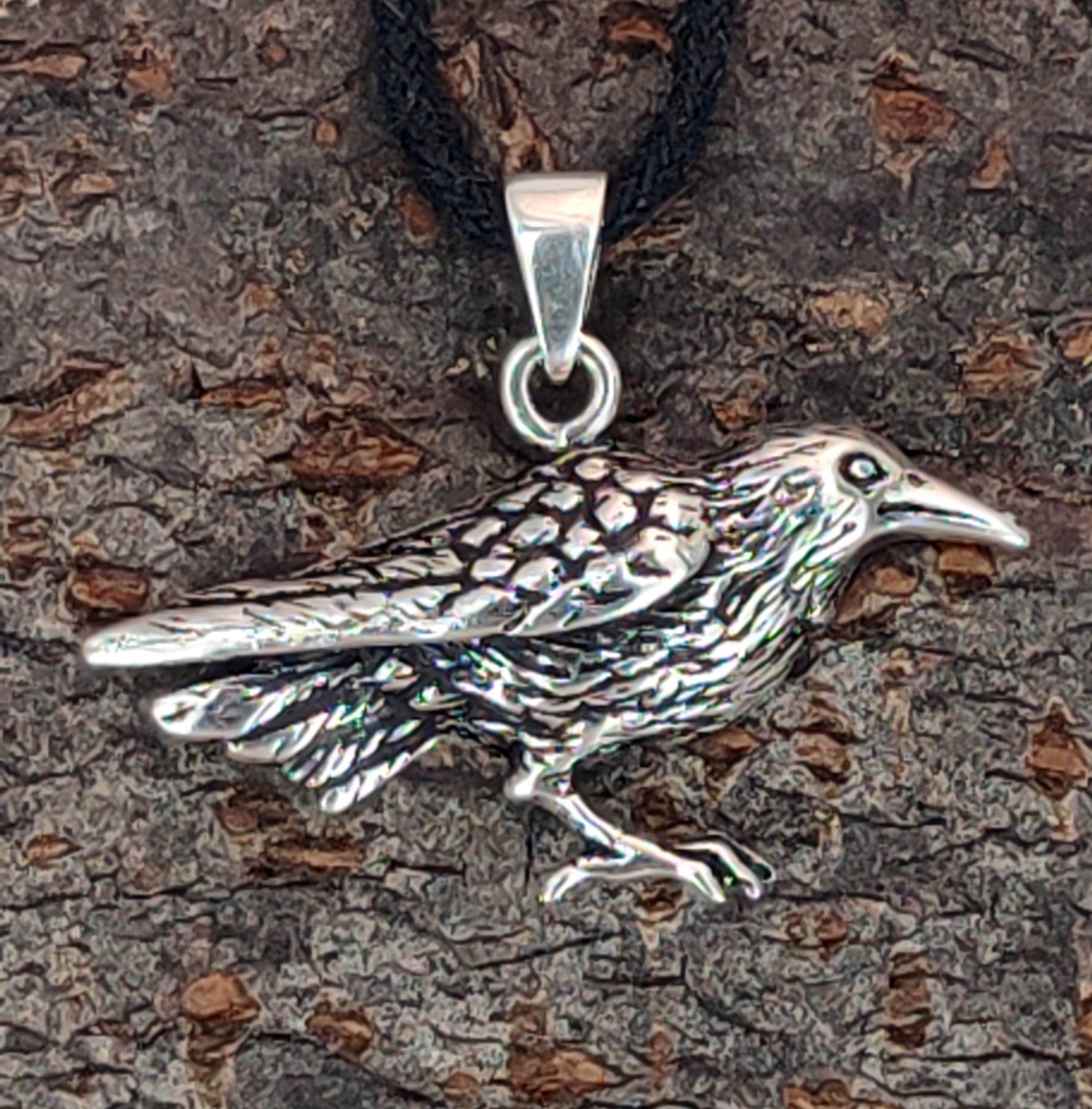 of Munin Rabe Anhänger Raben Raven Sterling Leather Kettenanhänger Odins Kiss Hugin Silber 925 Odin