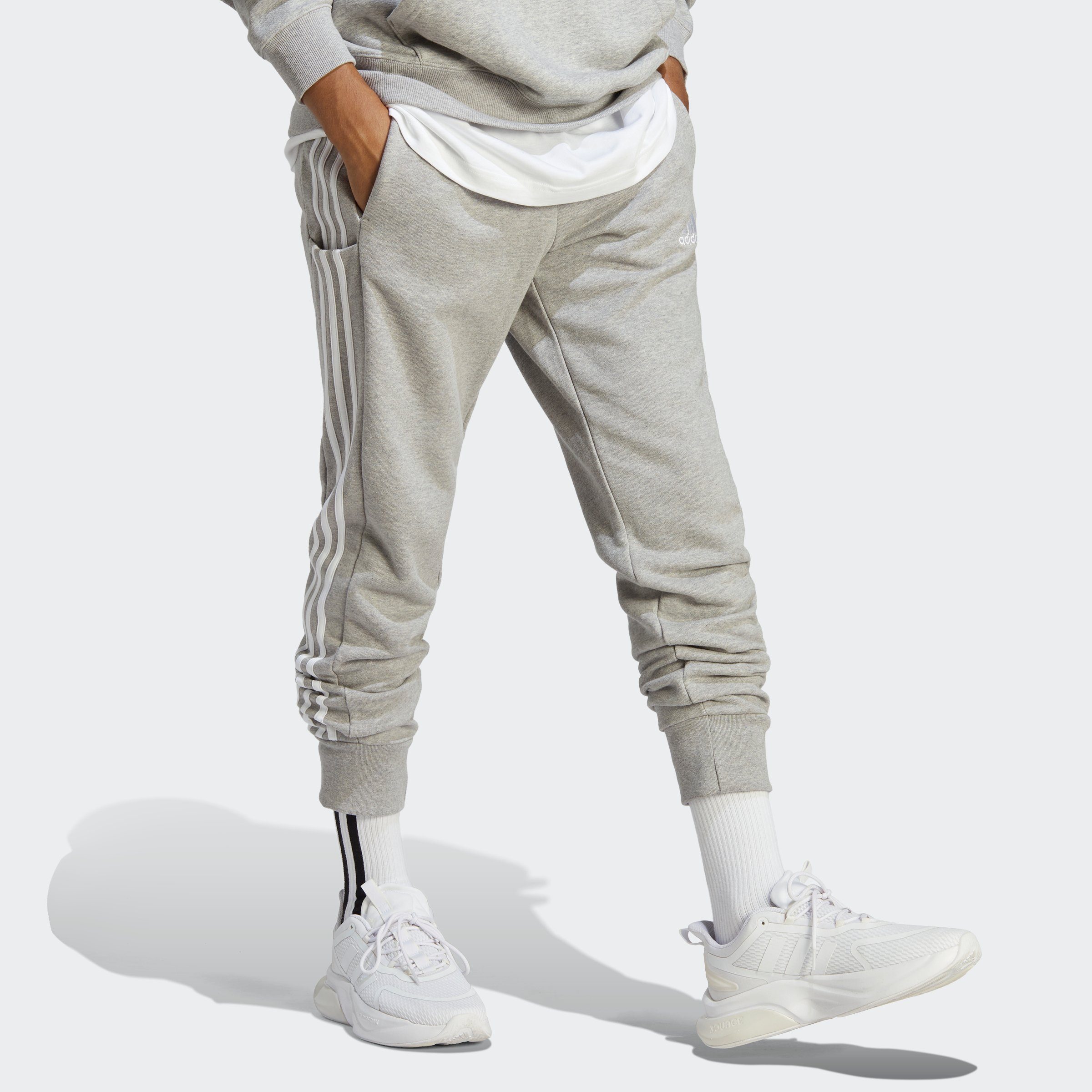 TERRY / FRENCH (1-tlg) Sportswear Sporthose HOSE Grey adidas White ESSENTIALS 3STREIFEN CUFF Medium TAPERED Heather