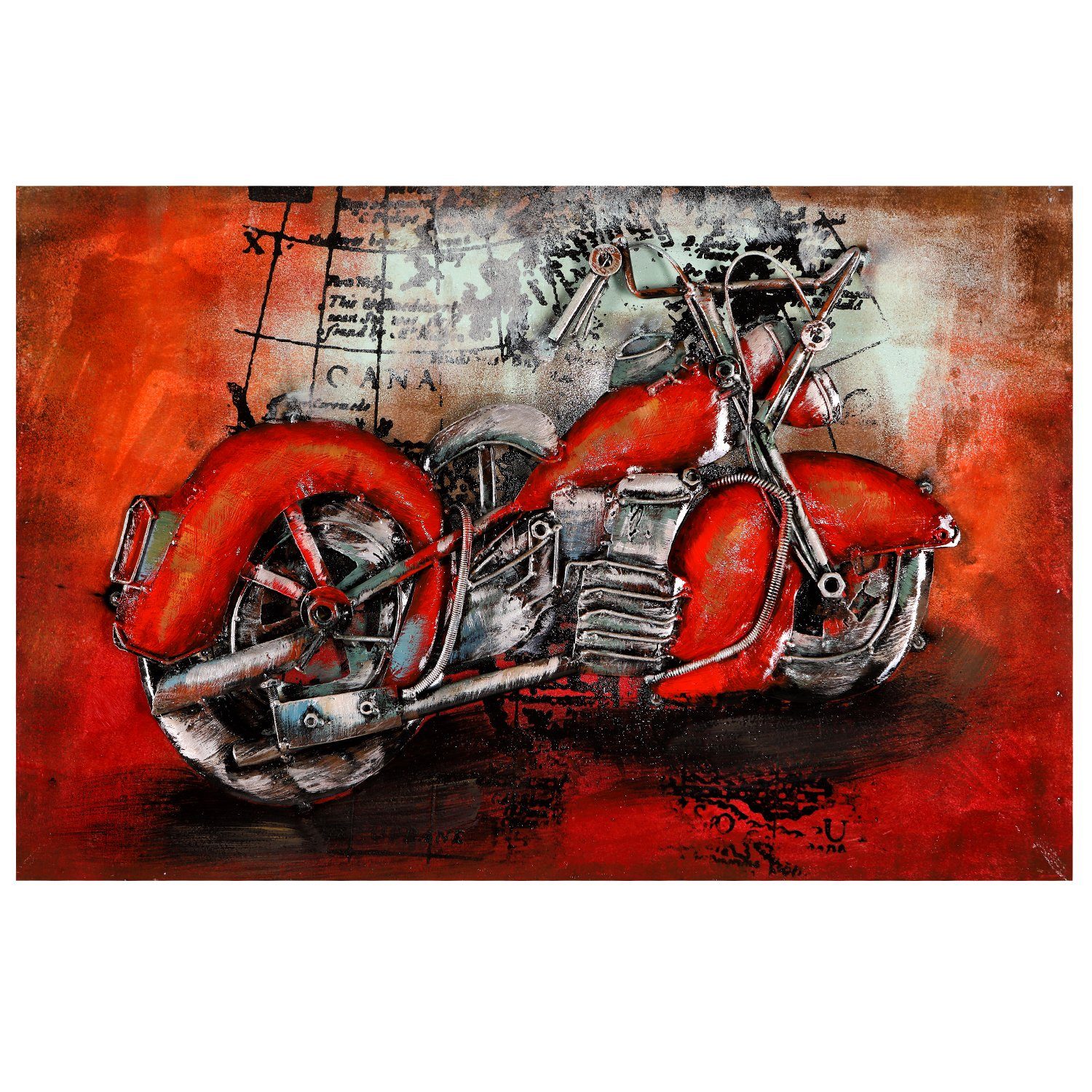 Home4Living Metallbild Wandbild 3D handgefertigt Unikat 140x70x6cm, Chopper, 3D Effekt