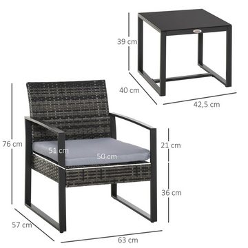 Outsunny Sitzgruppe Gartenmöbel mit Kissen Garten, (Balkonmöbel Set, 1-tlg., Rattan Gartenmöbel Set), 2 Stühlen mit 1 Tisch