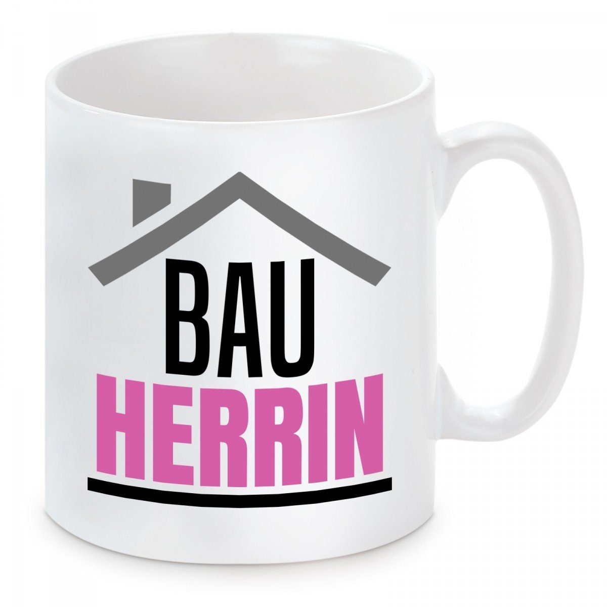 Herzbotschaft Tasse Kaffeebecher mit Motiv Bauherrin, Keramik, Kaffeetasse spülmaschinenfest und mikrowellengeeignet