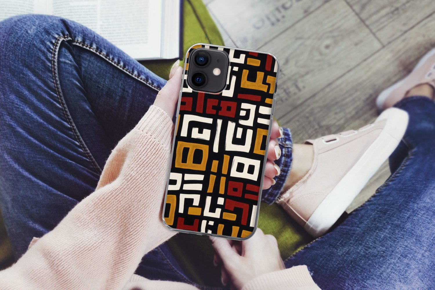 MuchoWow Handyhülle für Apple iPhone 12 Mini Abstrakt - Muster - Rot, Smartphone-Bumper, Print, Handy Schutzhülle Dünn