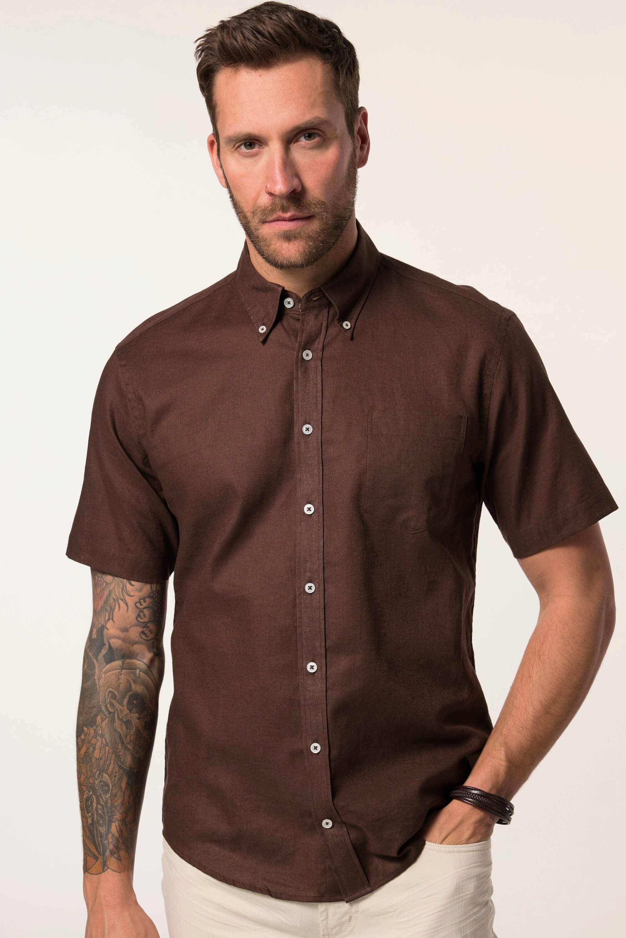 JP1880 Kurzarmhemd Hemd Halbarm Leinenmix Buttondown-Kragen günstig online kaufen
