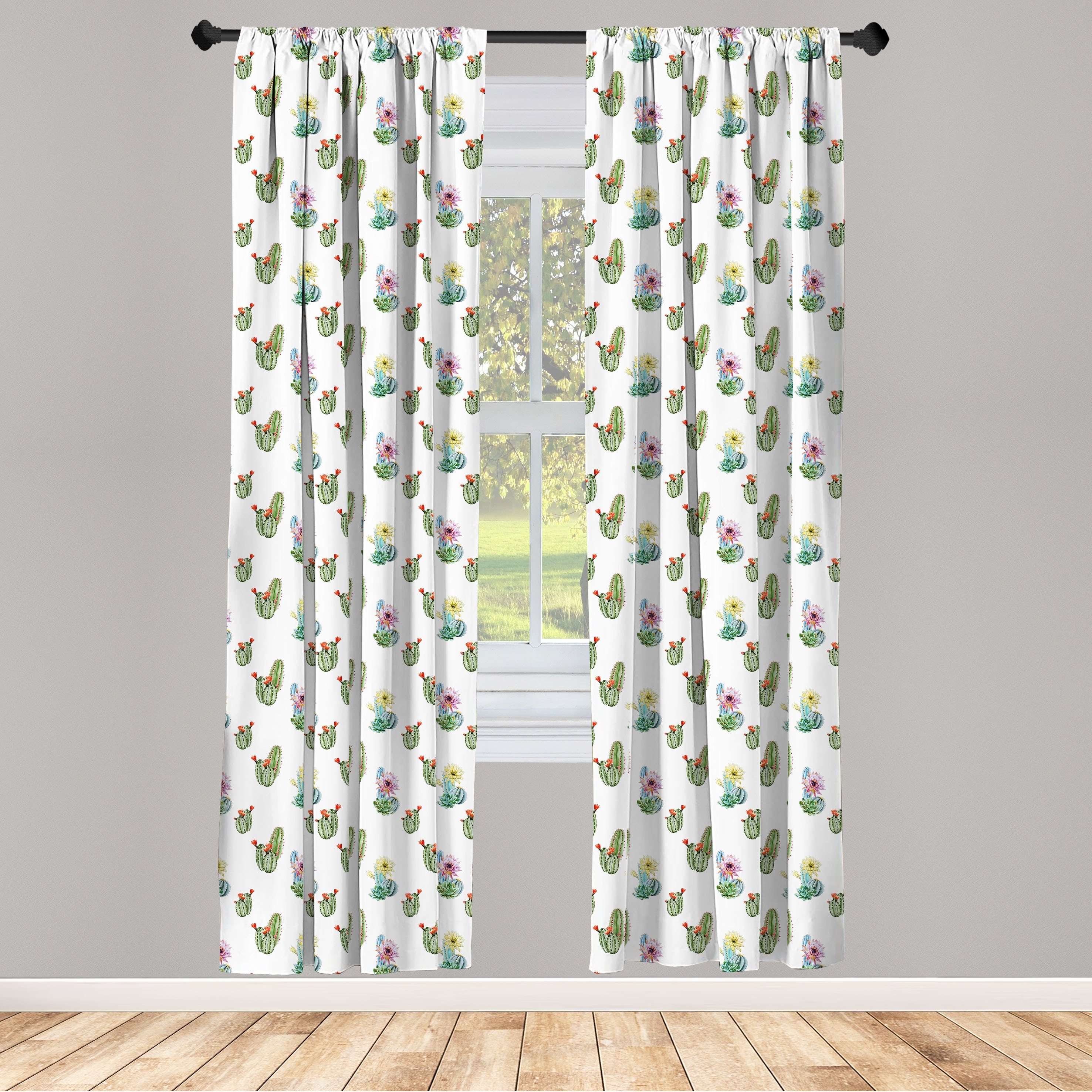 Gardine Vorhang für Wohnzimmer Schlafzimmer Dekor, Abakuhaus, Microfaser, Kaktus Hawaii-Blumenstrauß Weinlese