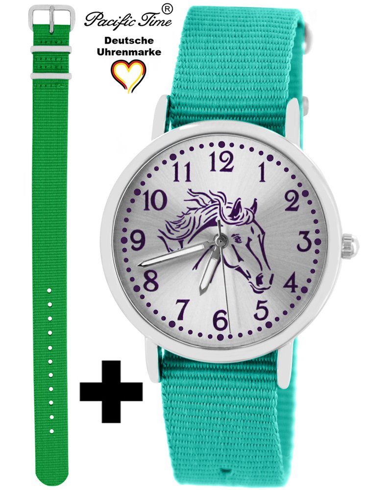 Pacific Time Quarzuhr Set Kinder Armbanduhr Pferd violett Wechselarmband, Mix und Match Design - Gratis Versand grün und türkis