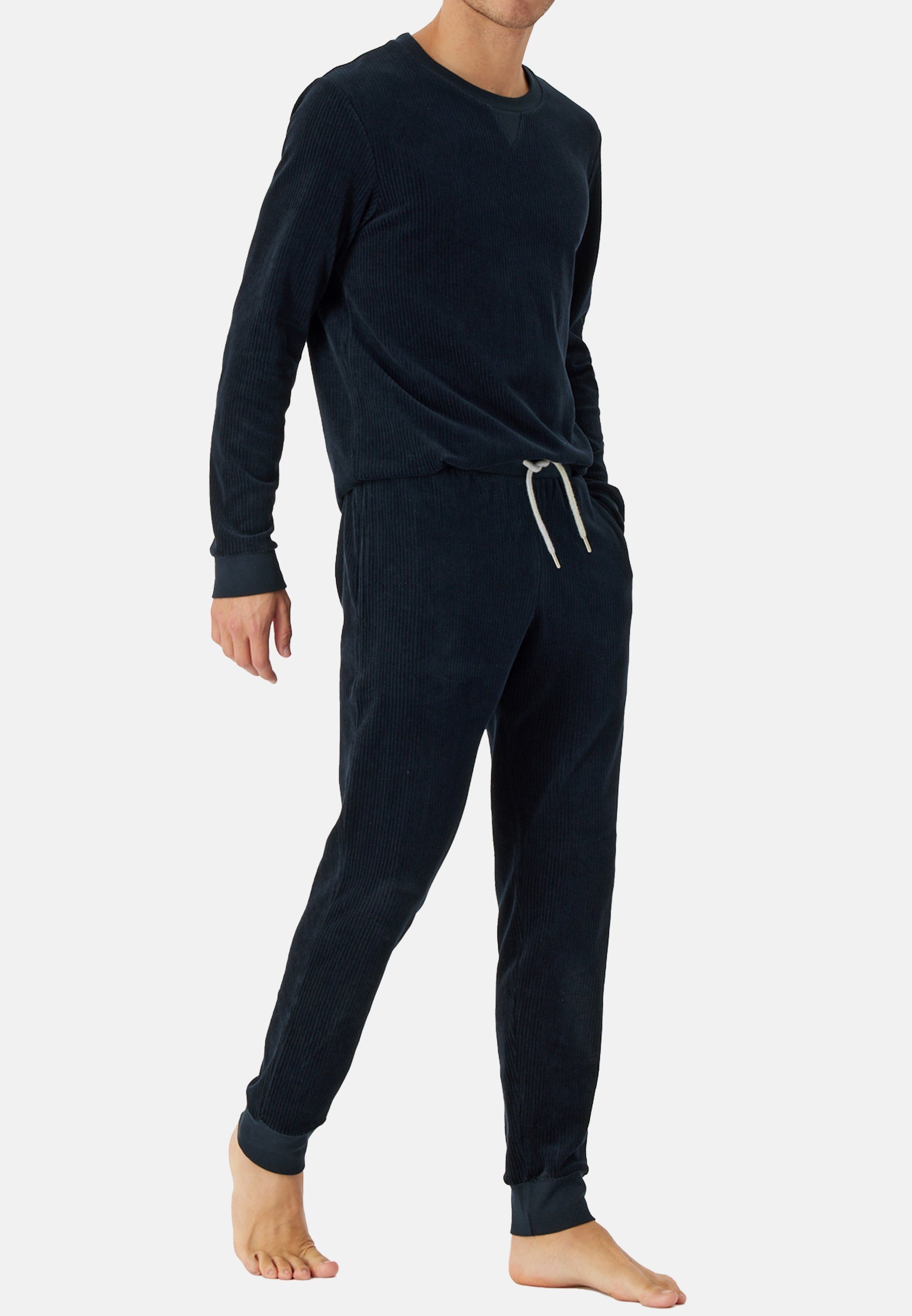 Schiesser - (Set, tlg) Nightwear auf der Schlafanzug Warming Baumwolle Haut Velour 2 Pyjama Nachtblau Angenehm -