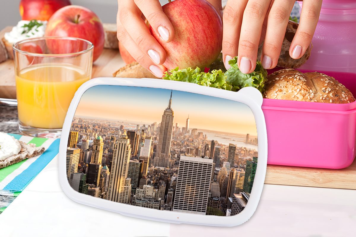 York MuchoWow New - Brotdose Kunststoff Erwachsene, Nebel Brotbox Skyline, für Lunchbox (2-tlg), Kunststoff, Mädchen, Snackbox, Kinder, rosa -