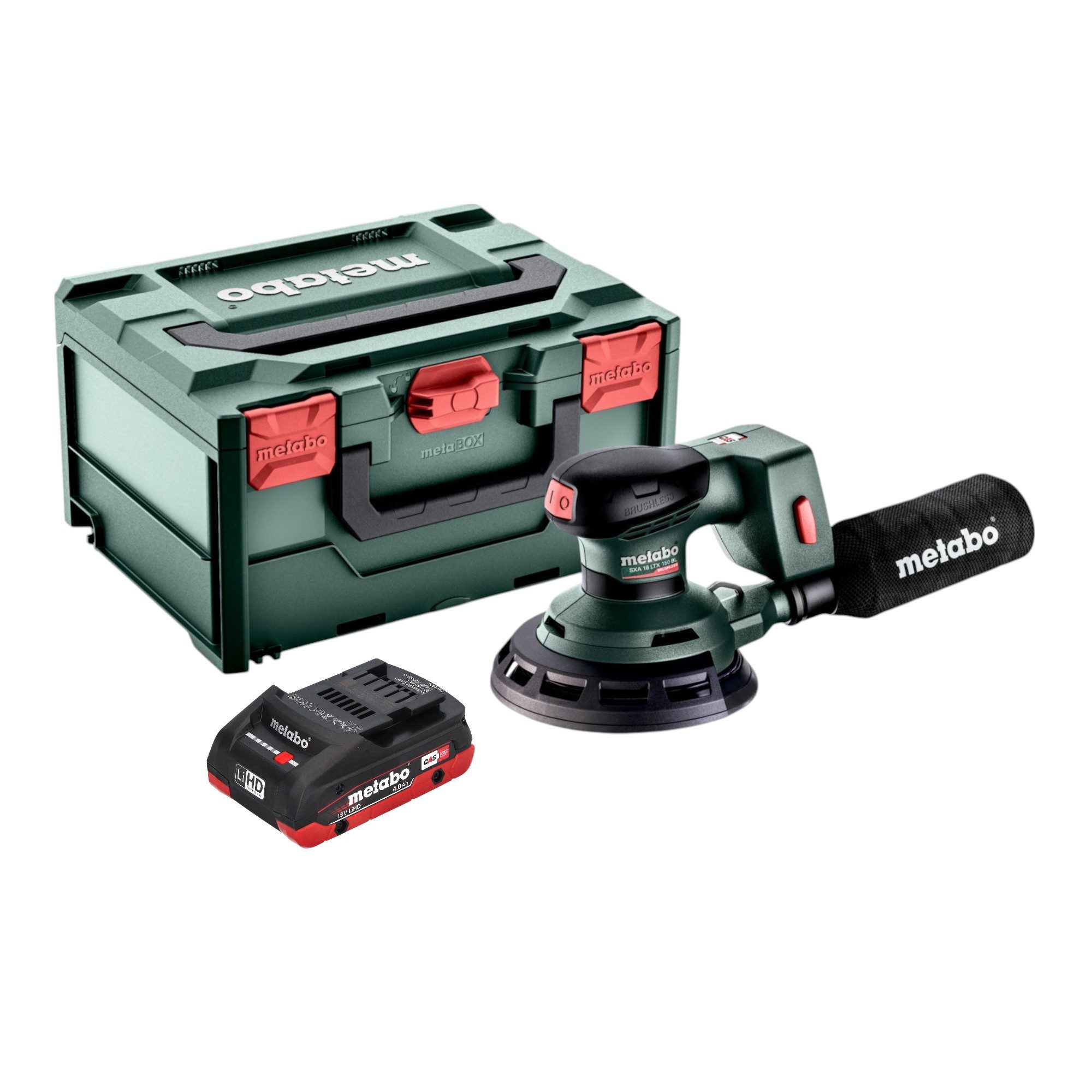 metabo Akku-Exzenterschleifer SXA 18 LTX 150 BL 18 V 150 mm + 1x LiHD Akku 4,0 Ah + metaBOX - ohne L