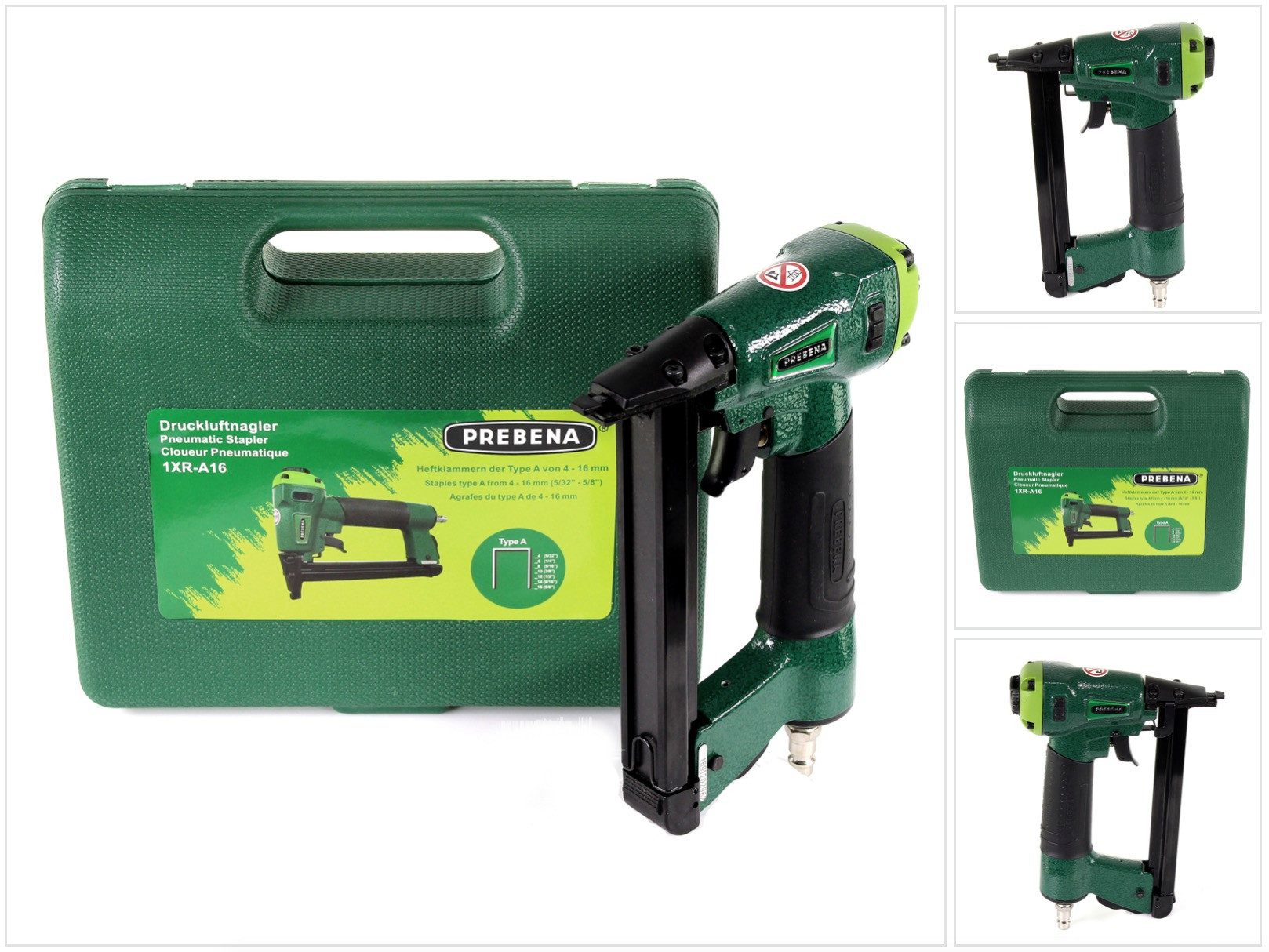 Prebena Druckluft-Nagler 1XR-A16 Luftdruck Druckluftnagler im Transportkoffer