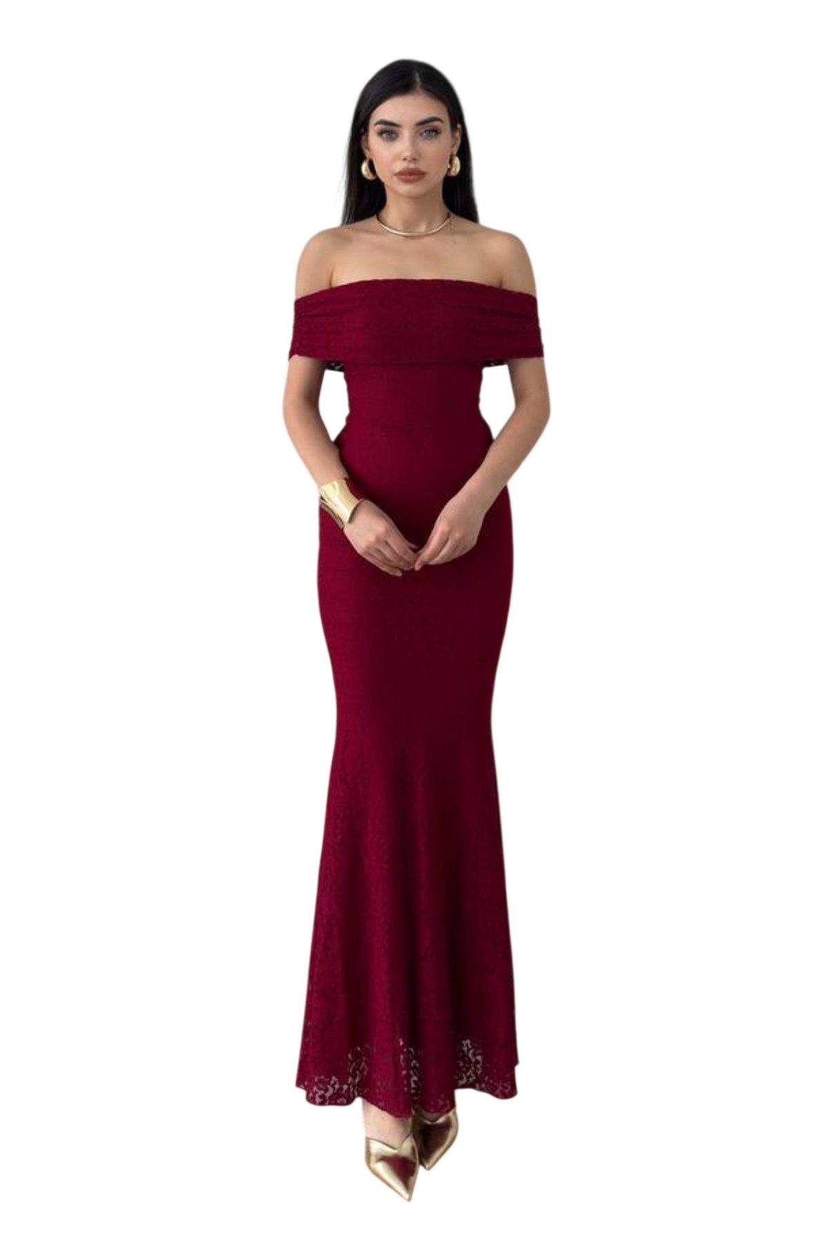 WOMAN VISION Abendkleid Damenkleid aus gefüttertem Spitzenstoff, Madonna-Ausschnitt, ärmellos