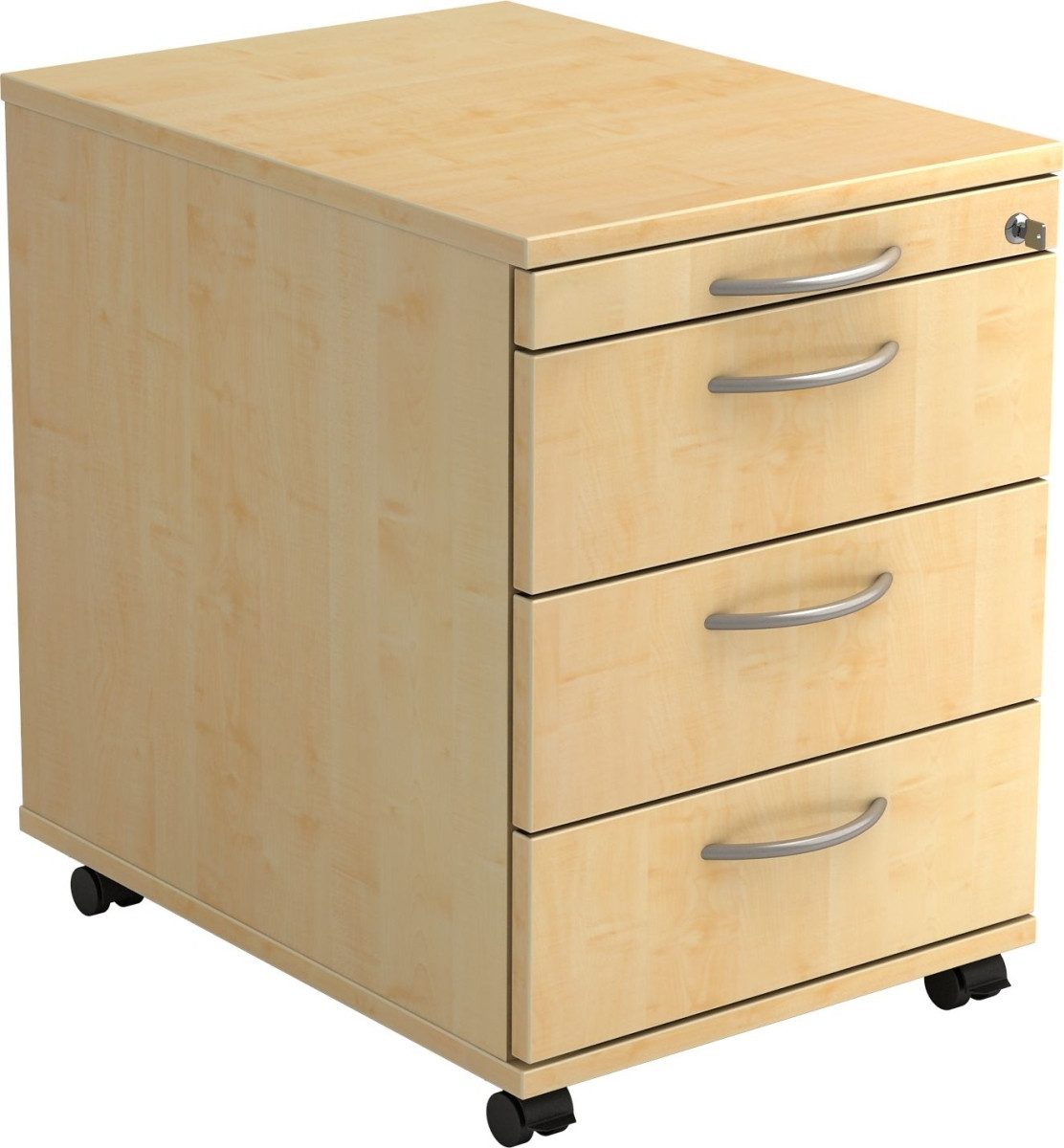 Container Rollcontainer 58cm 3 Schübe Schloss Bogengriff Ahorn