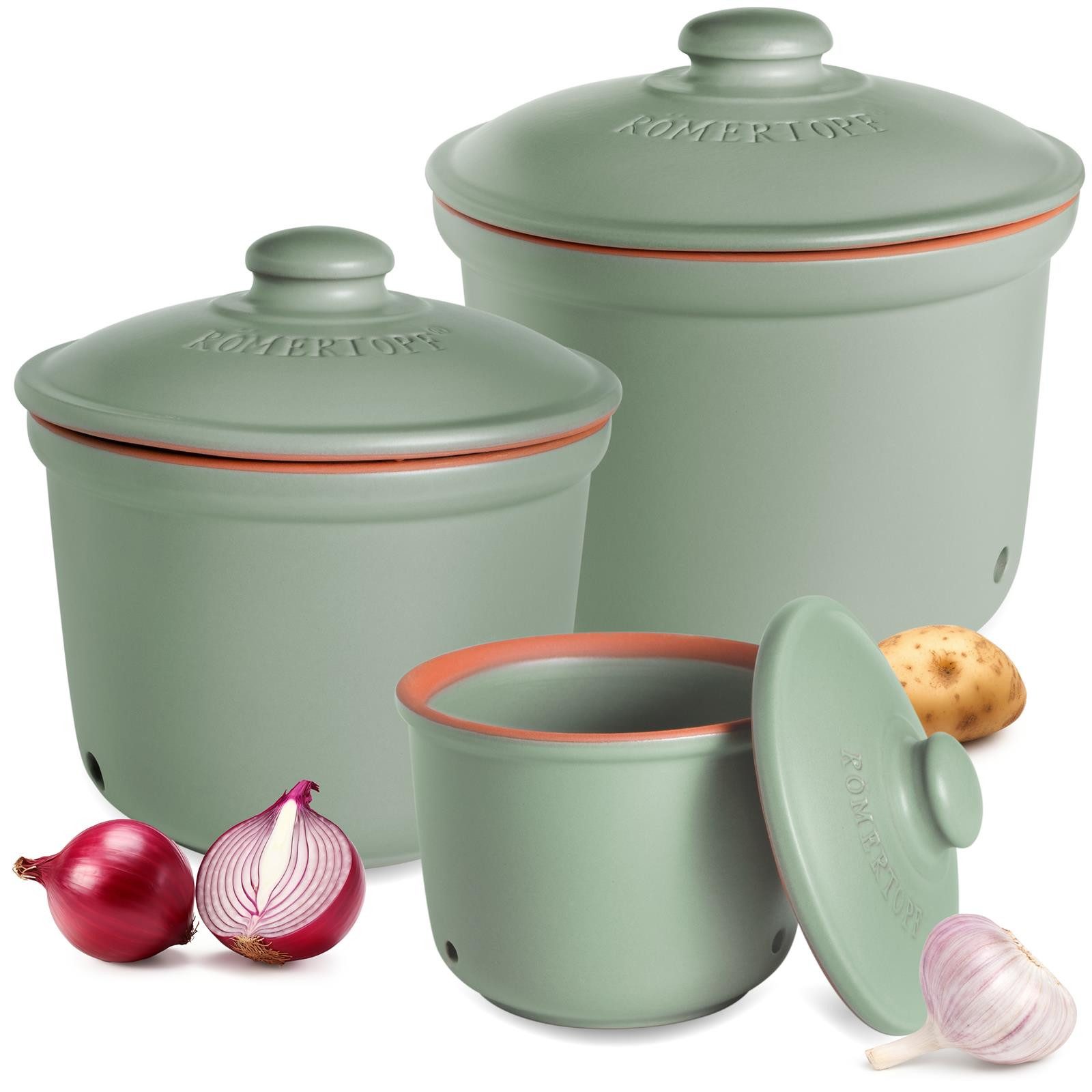RÖMERTOPF Vorratsdose Frische-Topf 3er Set, Grün, Keramik, (Set), aus Naturton