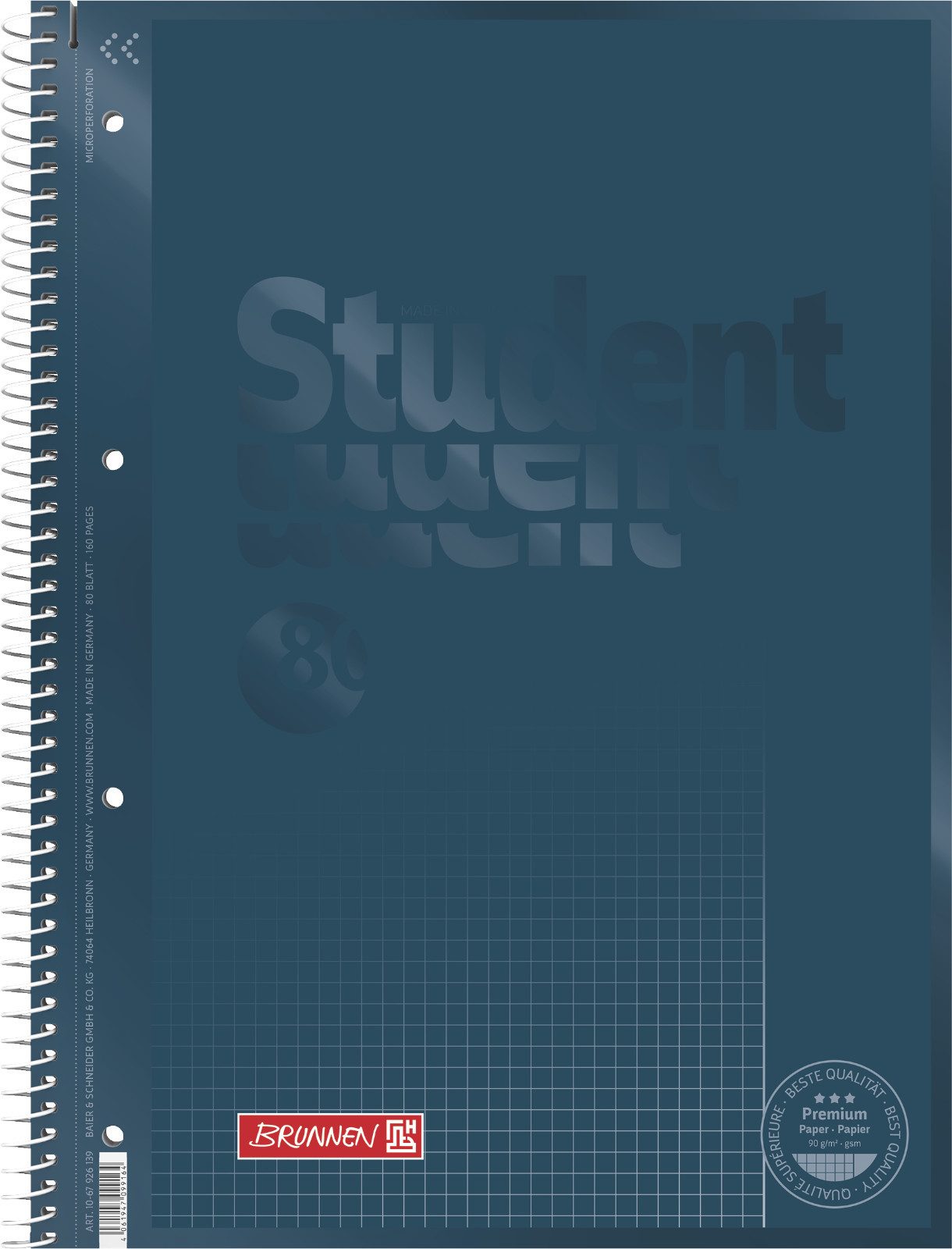 Collegeblock Premium Student A4 90 g/m² 80 Blatt kariert 10-67926139