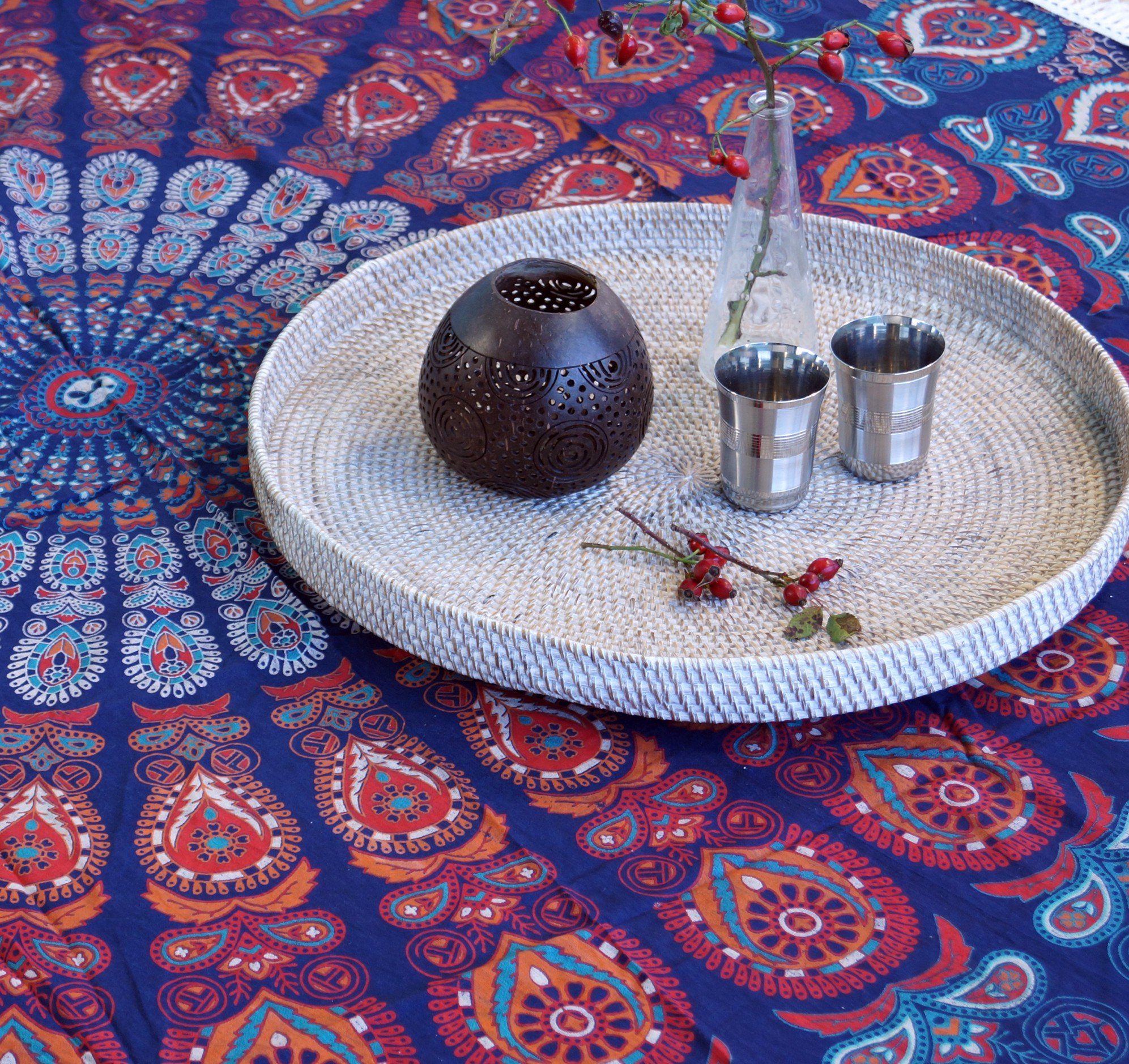 Guru-Shop Tagesdecke Rundes indisches Mandala Tuch, günstig online kaufen