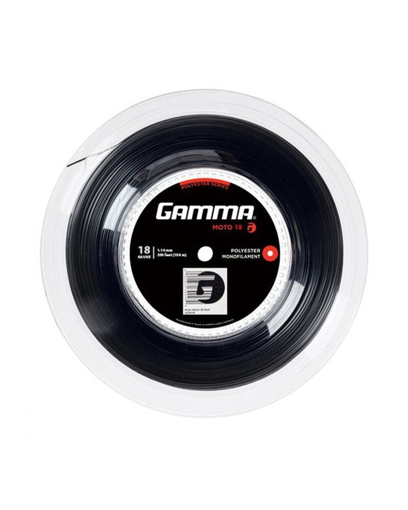 Gamma Tennissaite Moto (Haltbarkeit+Spin) schwarz 100m Rolle, Saitendicke: 1.18