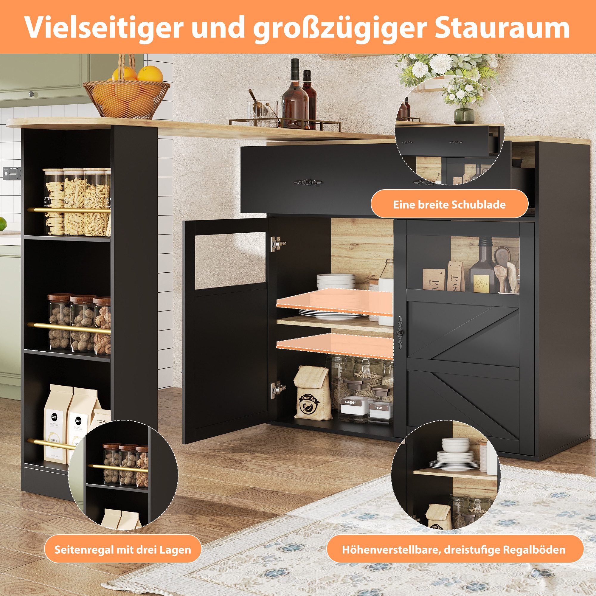 i@home Bartisch Essbar,Kücheninsel,Bistro Table,weiß /schwarz (Packung günstig online kaufen