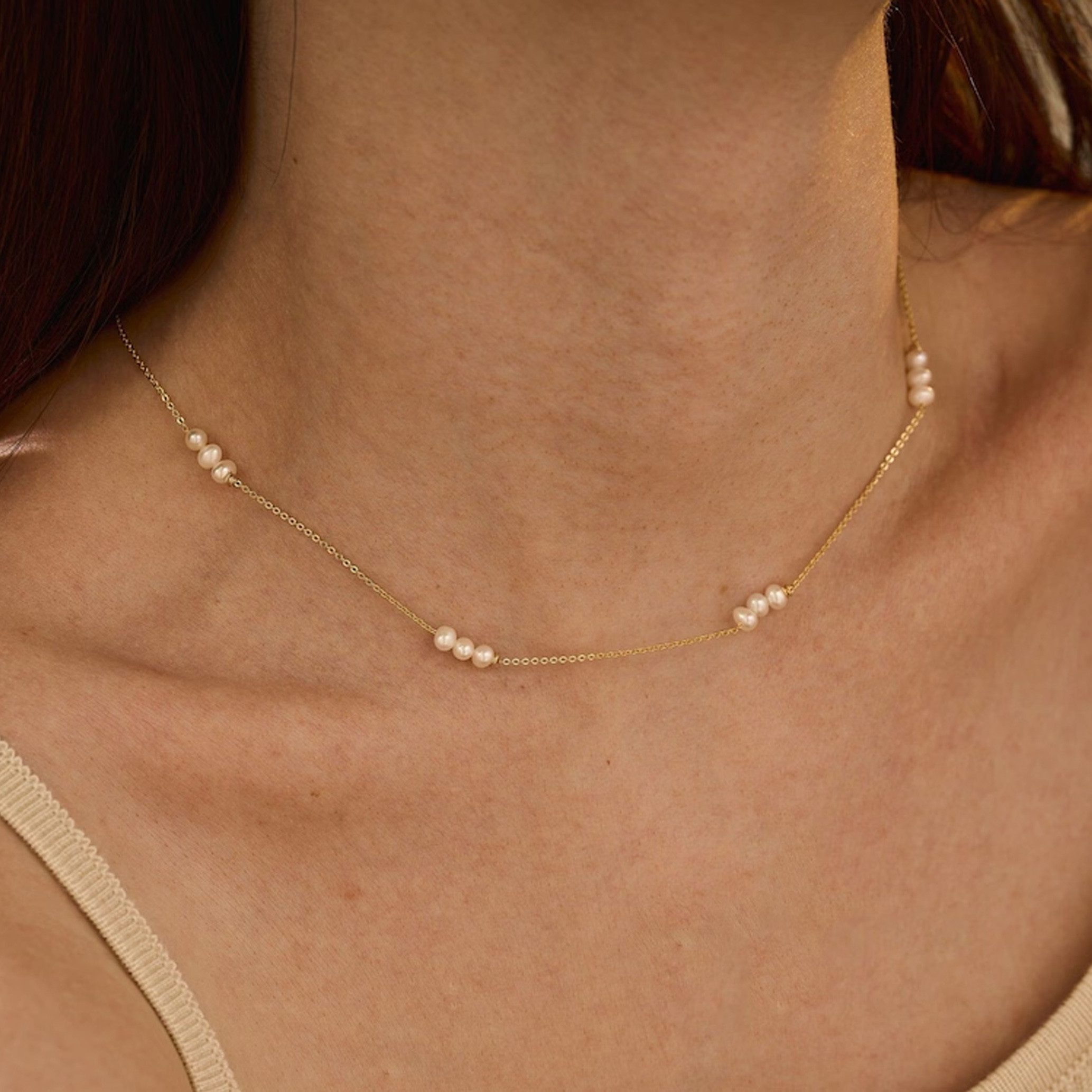 GOLDEN Perlenkette Zierliche Süßwasser Perlenkette, Minimalist Halskette, Perlen Choker
