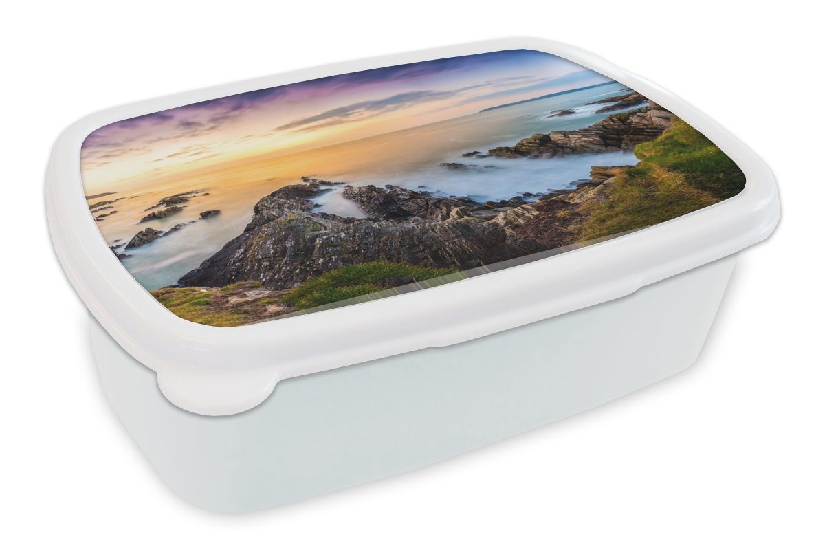 Sonnenuntergang - - Lunchbox für Wasser Landschaft Horizont und weiß und MuchoWow Kunststoff, - für Brotdose, Blau, Kinder Erwachsene, Jungs - Mädchen Brotbox (2-tlg),