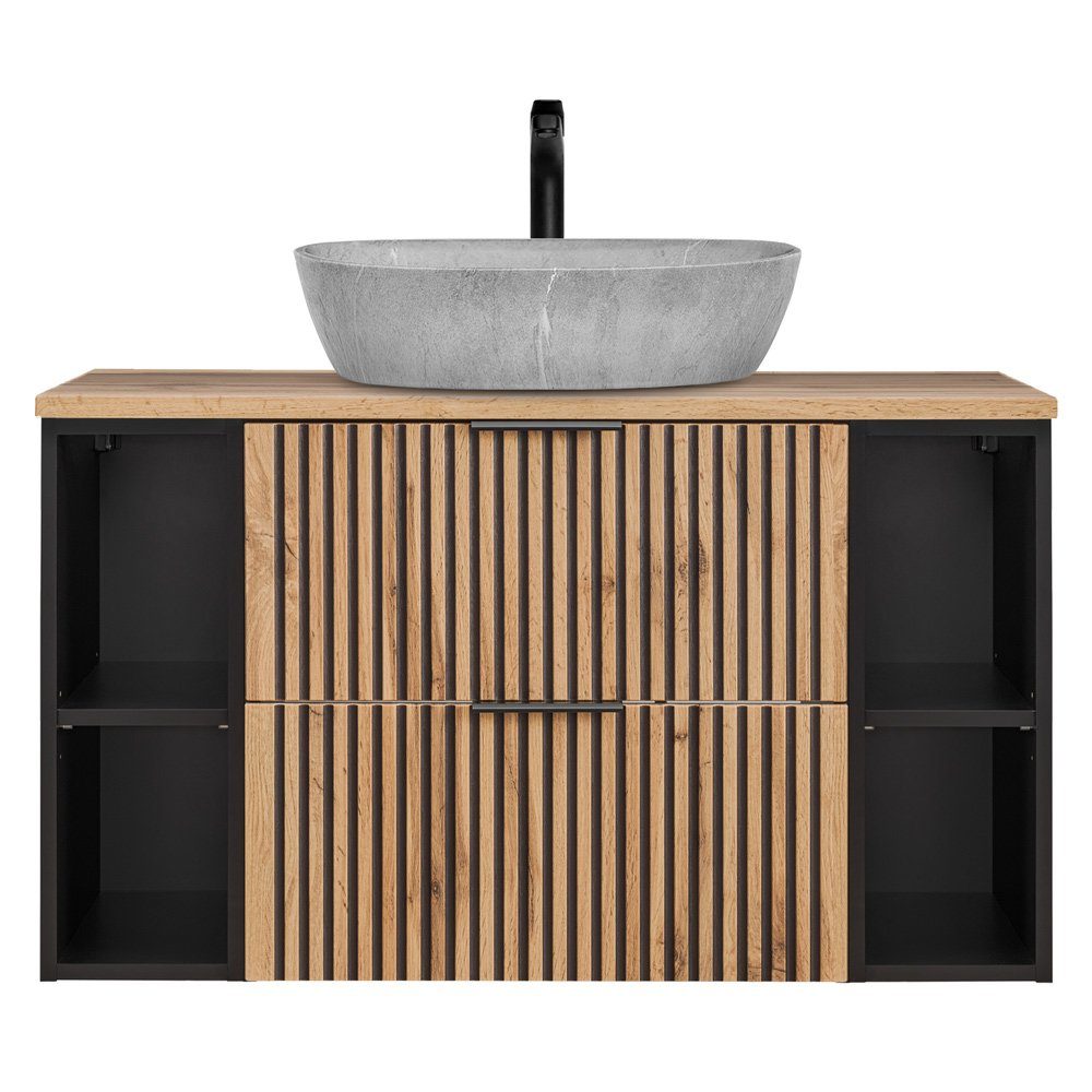 Lomadox Waschtisch XANTEN-56, anthrazit, Wotan Eiche Nb, Rillen schwarz, Au günstig online kaufen