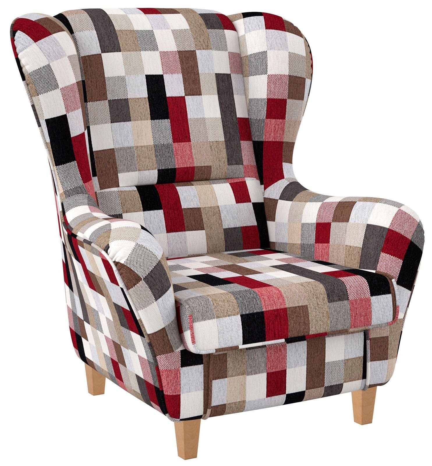 Supellex Ohrensessel Sofia Relaxsessel mit Hocker Patchwork kariert bunt ge günstig online kaufen