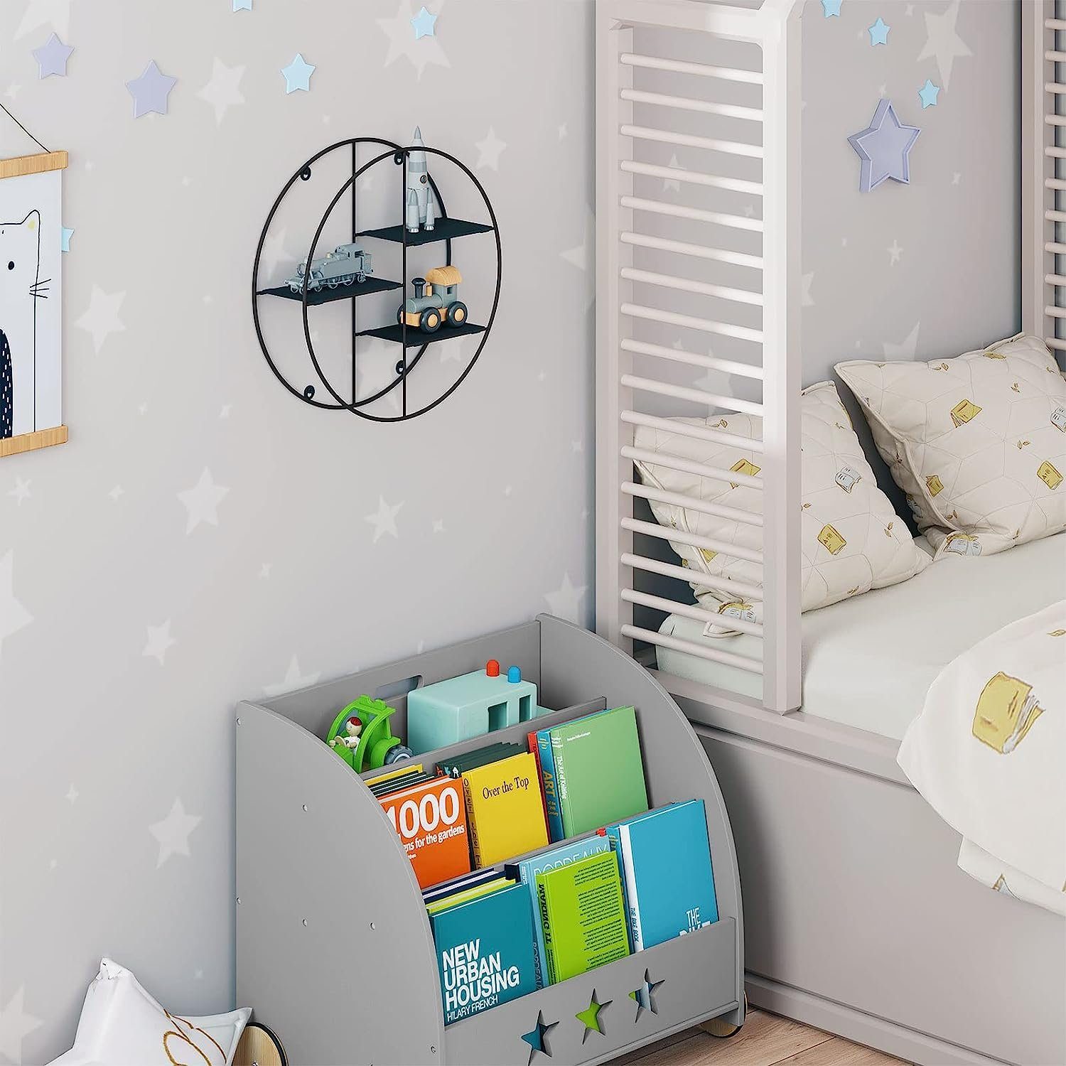 EUGAD Wandregal, 1-tlg., rundes klappbares Metallregal Schwarz mit 3 Ablage günstig online kaufen