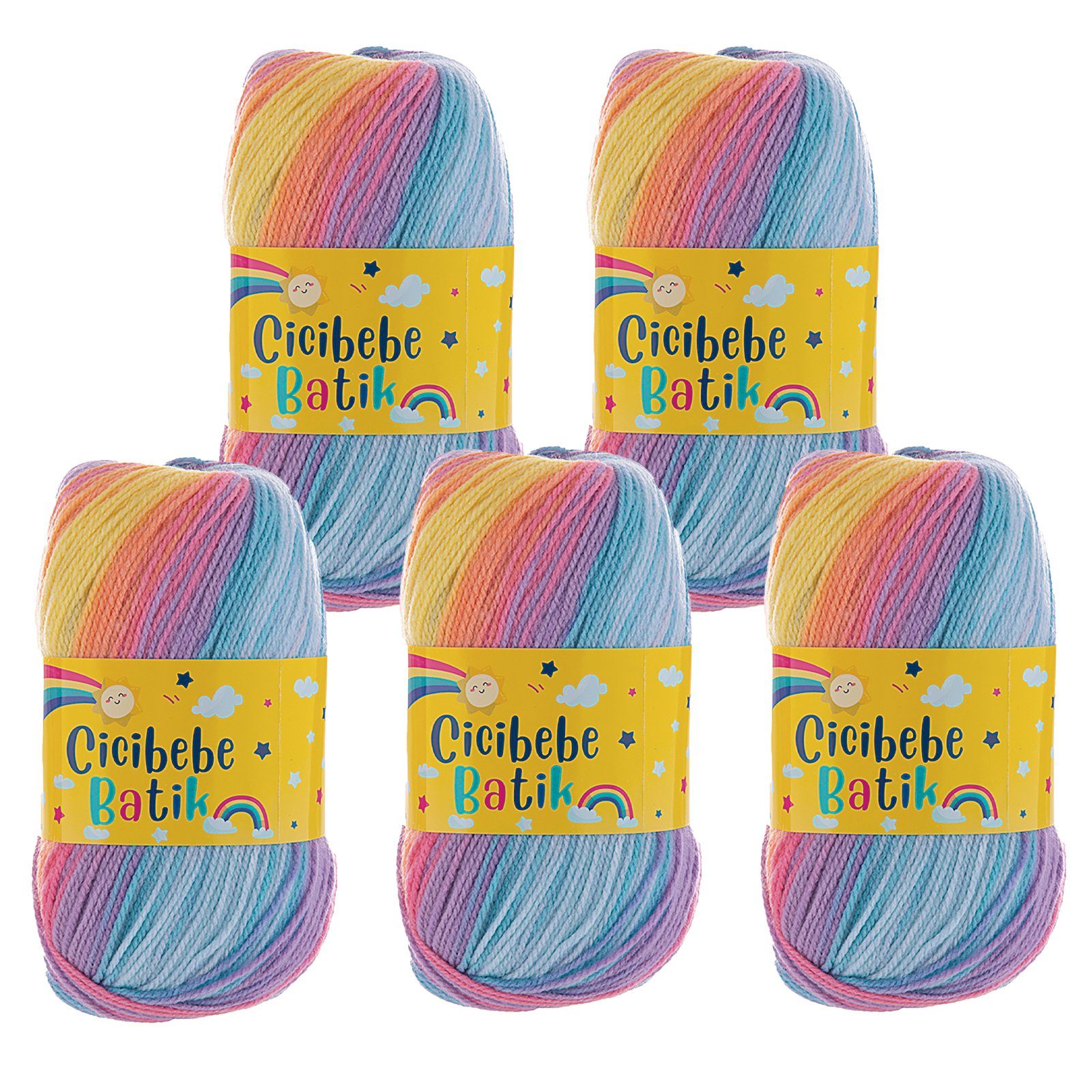 Papatya 5 x 100g Farbverlaufsgarn Cicibebe Häkelwolle, 1800 m (Paket, 5-St), 33 Bunte Straße