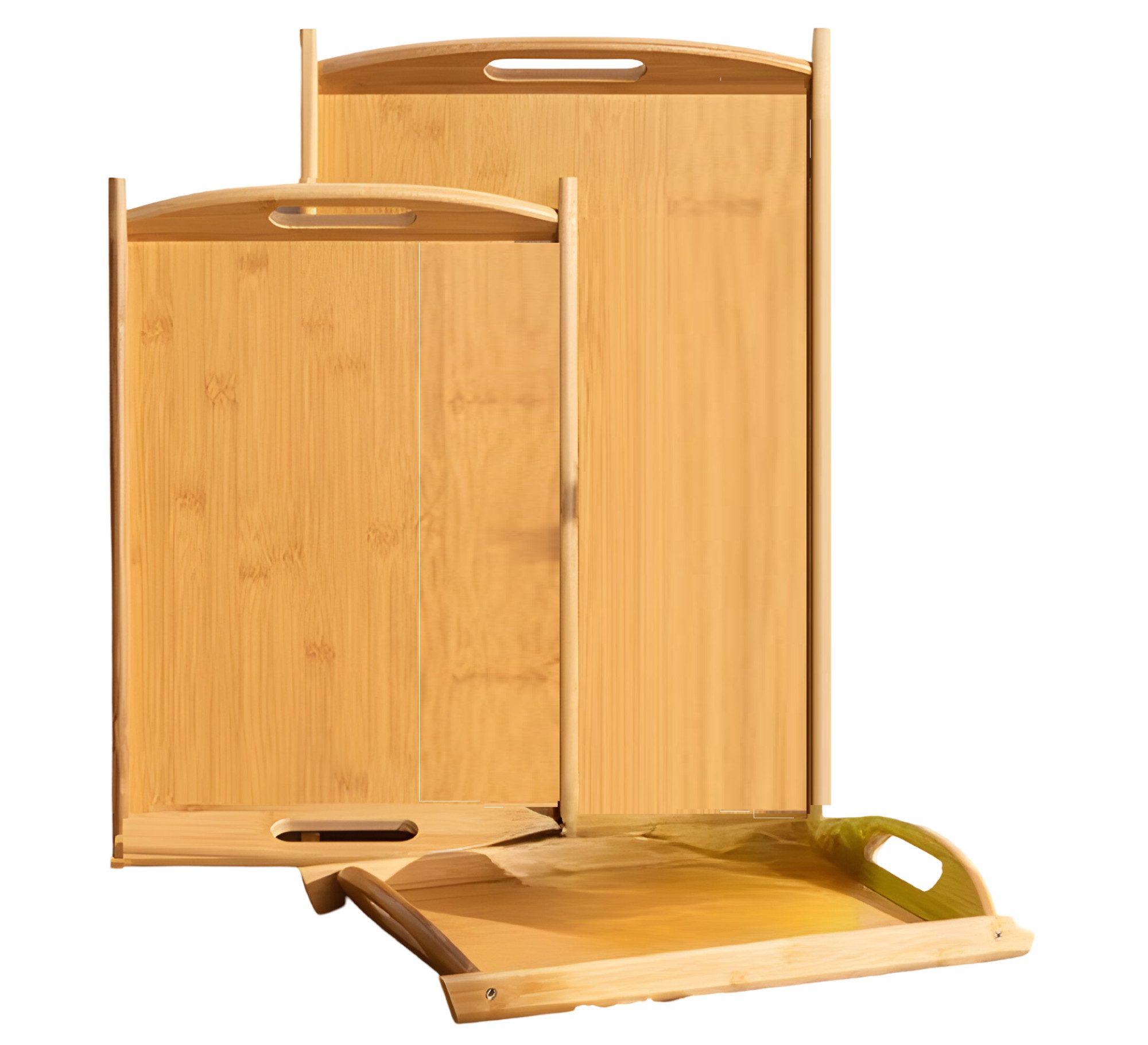 Tablett 3-tlg. Bambus Tablett Set – Stapelbare Servierbretter mit Griffen
