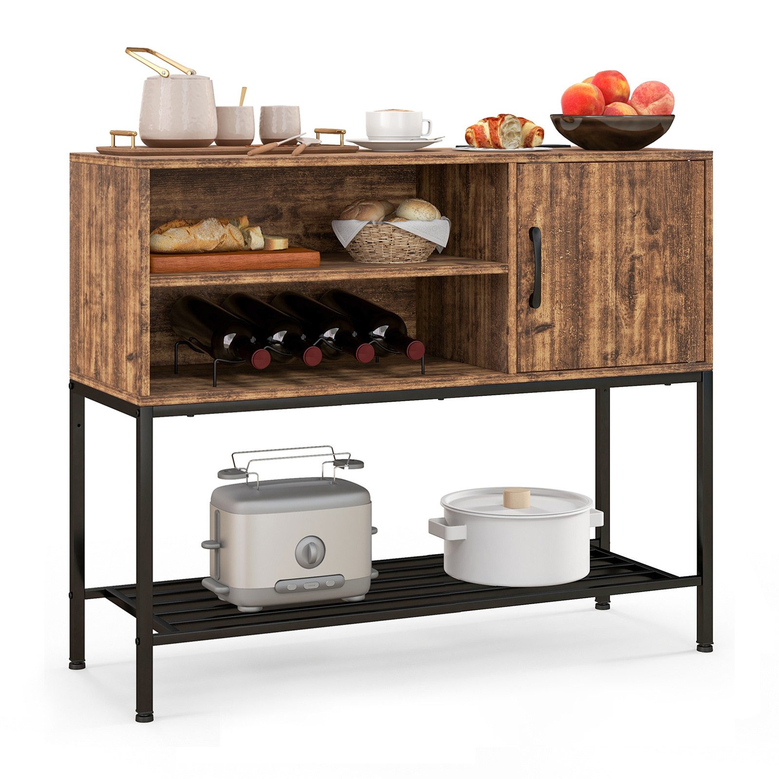 COSTWAY Weinschrank Buffetschrank mit Tür & Weinregal, 100x35x83cm
