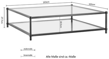 GMK Collection Couchtisch Lieke, 0,6cm starke Glastischplatte, Tischbeine aus Metall, Mit 1 Ablageboden