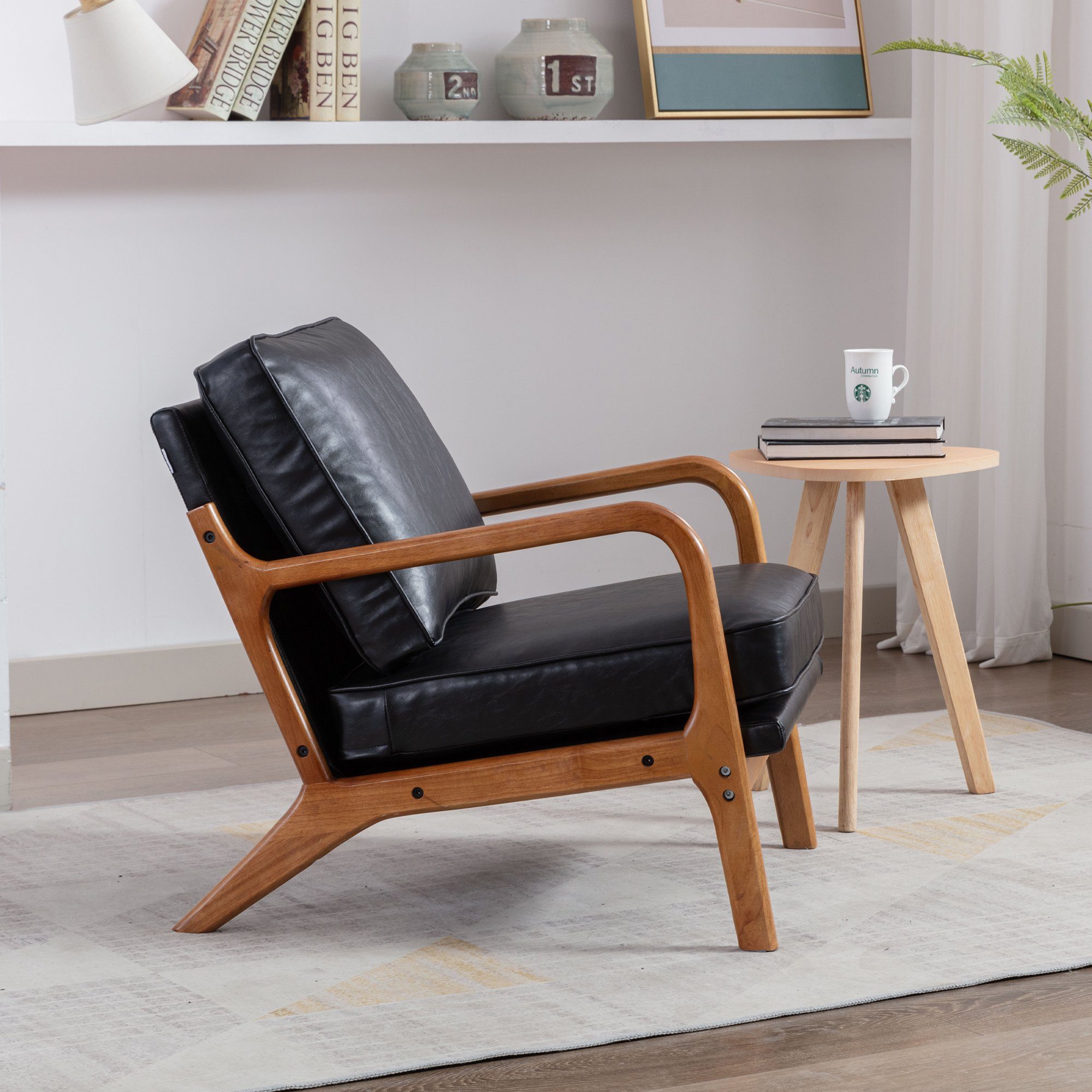 für Schwarz Stuhl Akzent Wohnzimmer Moderne Stuhl Celya Lounge Holzrahmensessel, Armlehnstuhl