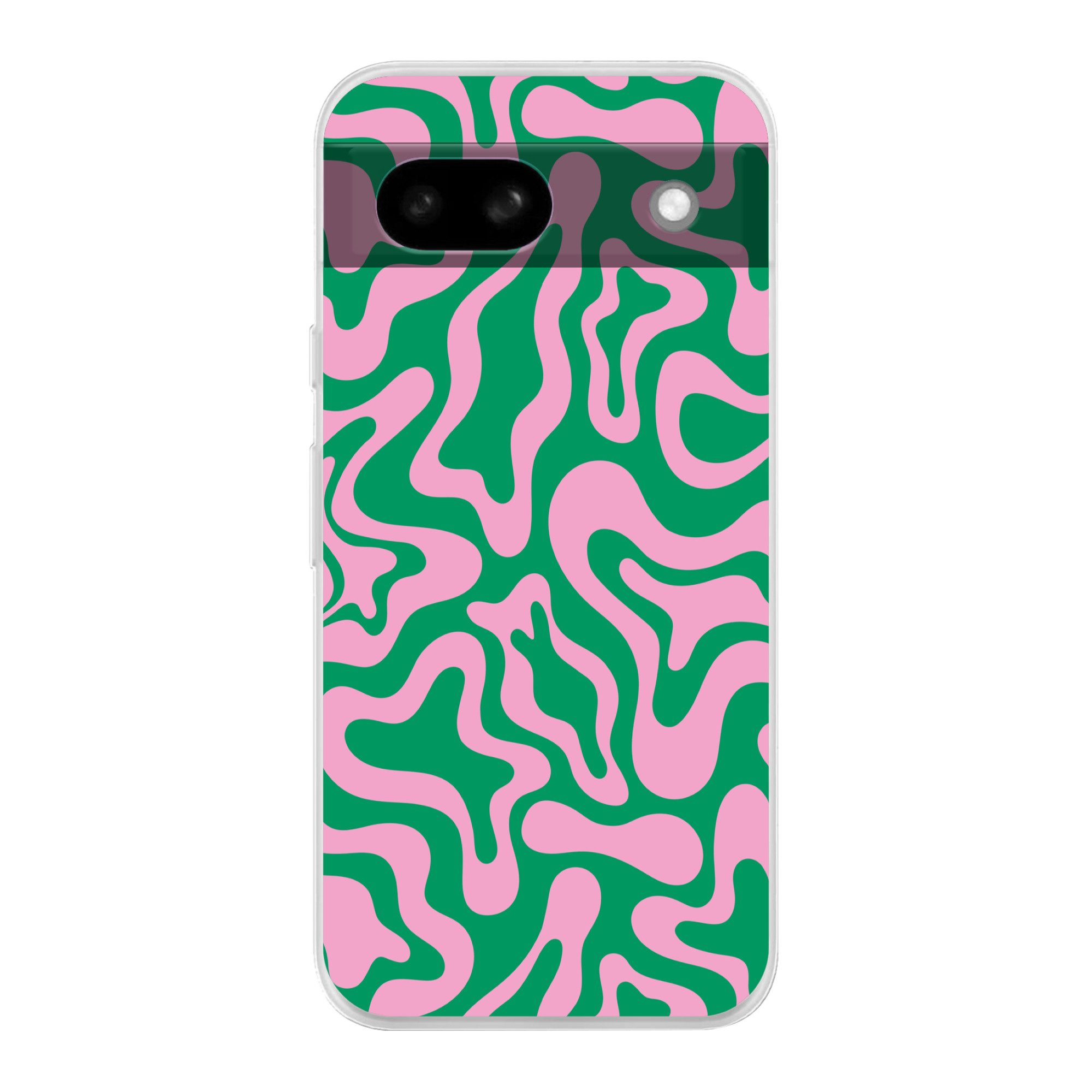 MuchoWow Handyhülle für Google Pixel 8a Abstrakt - Muster - Grün - Rosa - Farbenfroh, Phone Case, Silikon, Schutzhülle Dünn