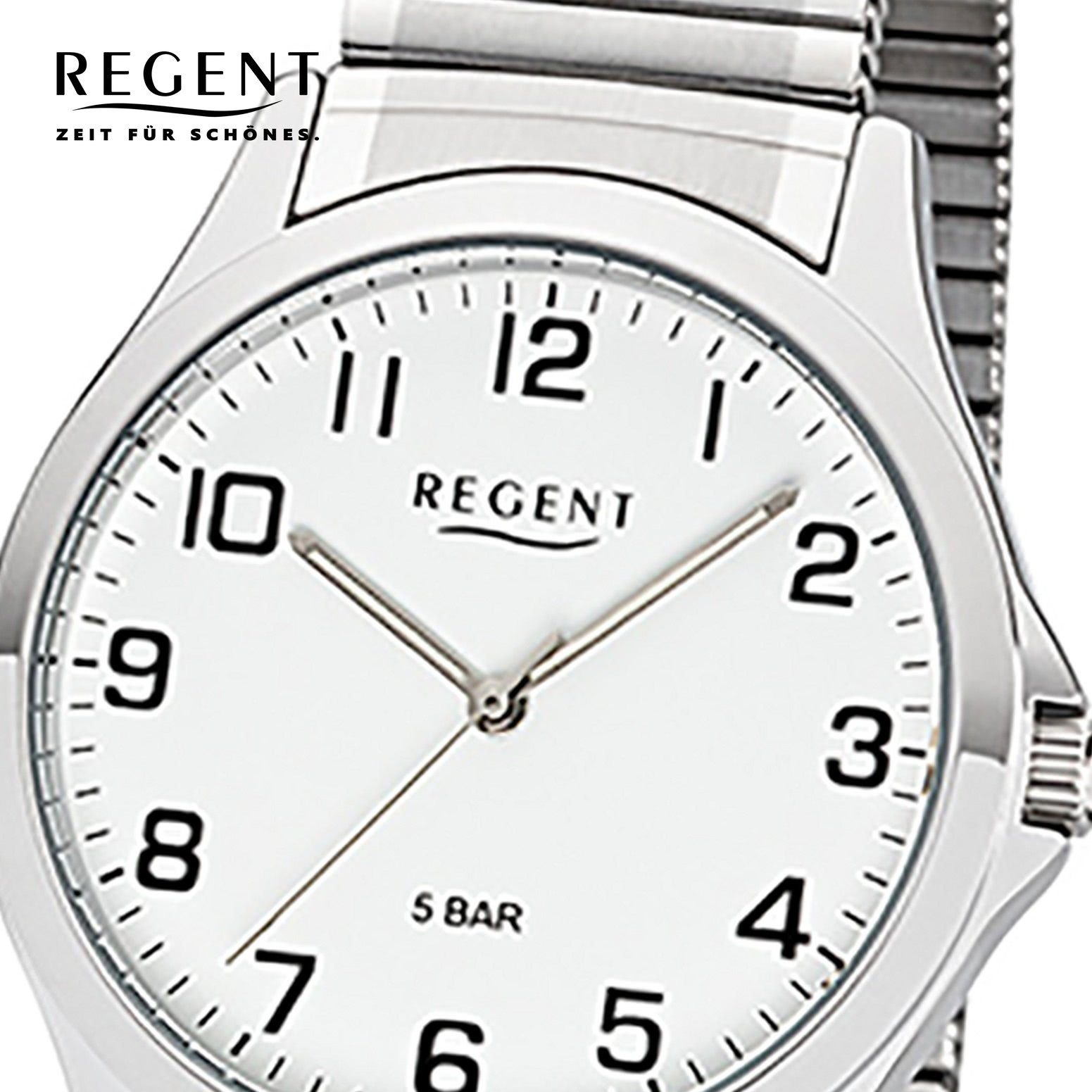 Regent Herren (ca. mittel Uhr Quarzuhr 39mm), Metall Armbanduhr Herren Quarz, Regent rund, 1242413 Metallarmband