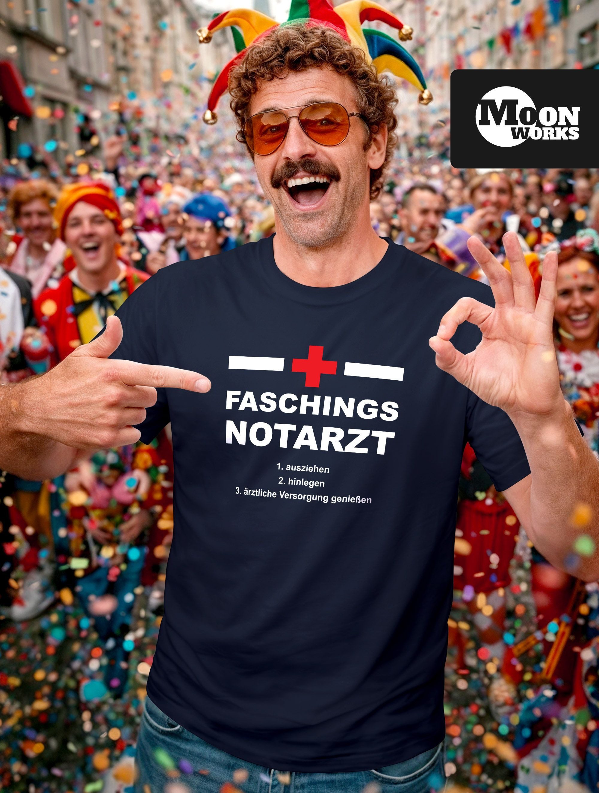 MoonWorks Print-Shirt Herren T-Shirt Karneval Faschings Notarzt lustiges T-Shirt Spruch mit Print