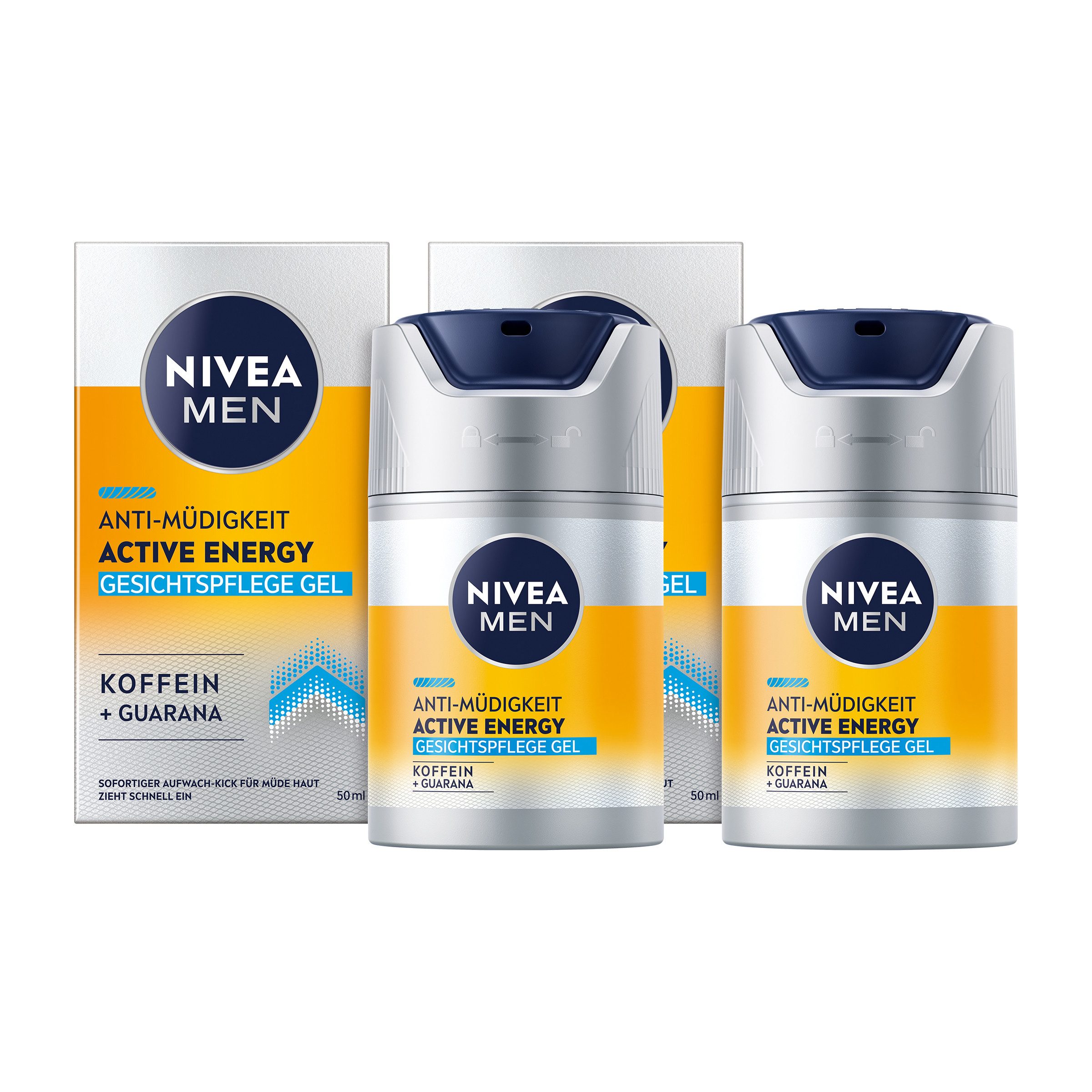 Nivea Men Gesichtsgel Active Energy Gesichtspflege Gel Anti-Müdigkeit 2x50ml Set, mit Guarana