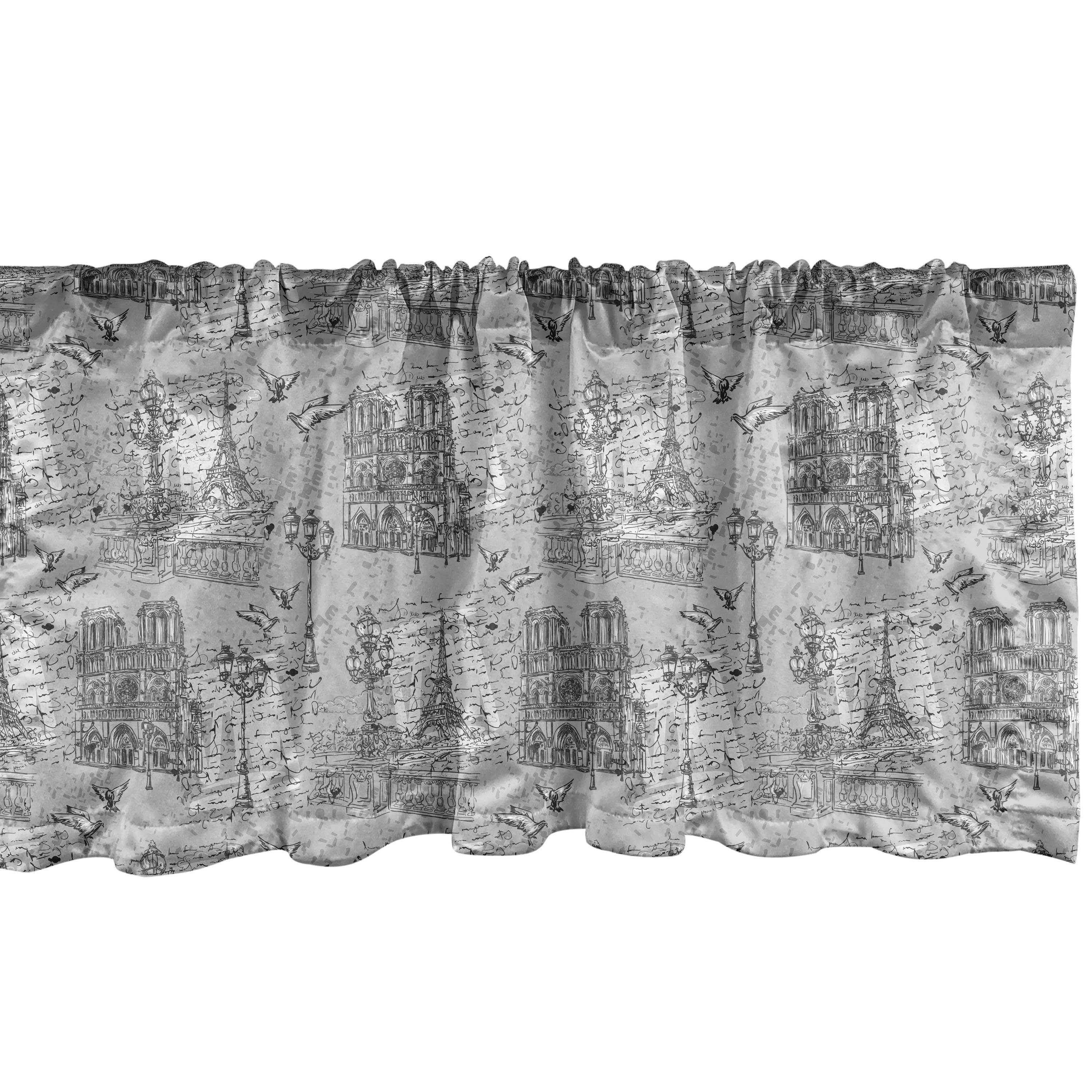 Scheibengardine Vorhang Volant für Küche Schlafzimmer Dekor mit Stangentasche, Abakuhaus, Microfaser, Paris Fluss Seine Notre Dame