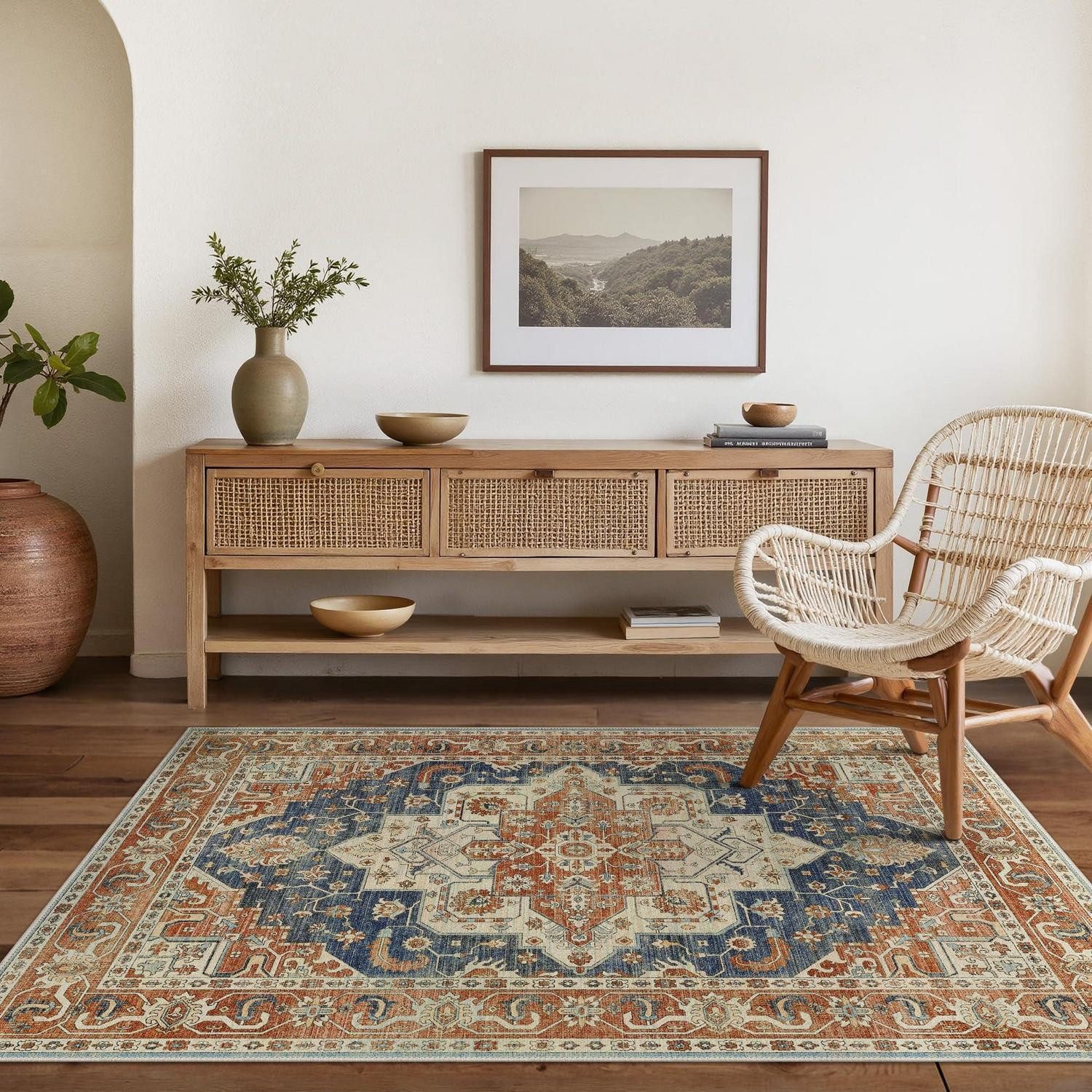 LuxusKollektion Teppich Waschbarer Teppich Wohnzimmer Orange 160x230cm, rechteckig, Höhe: 10 mm