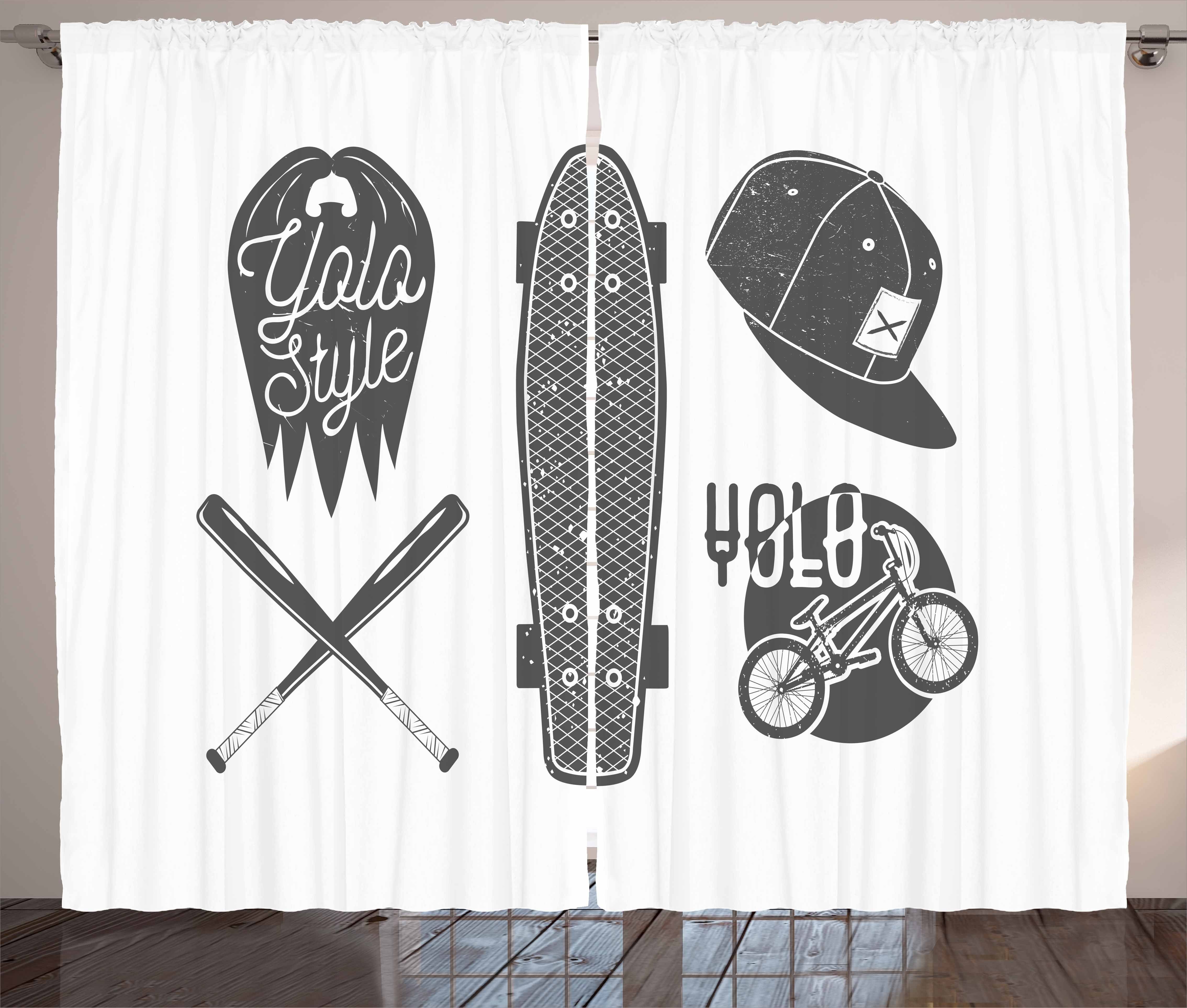 Skateboard Kräuselband Gardine und Abakuhaus, Haken, Schlafzimmer Baseballschläger Schlaufen YOLO mit Vorhang