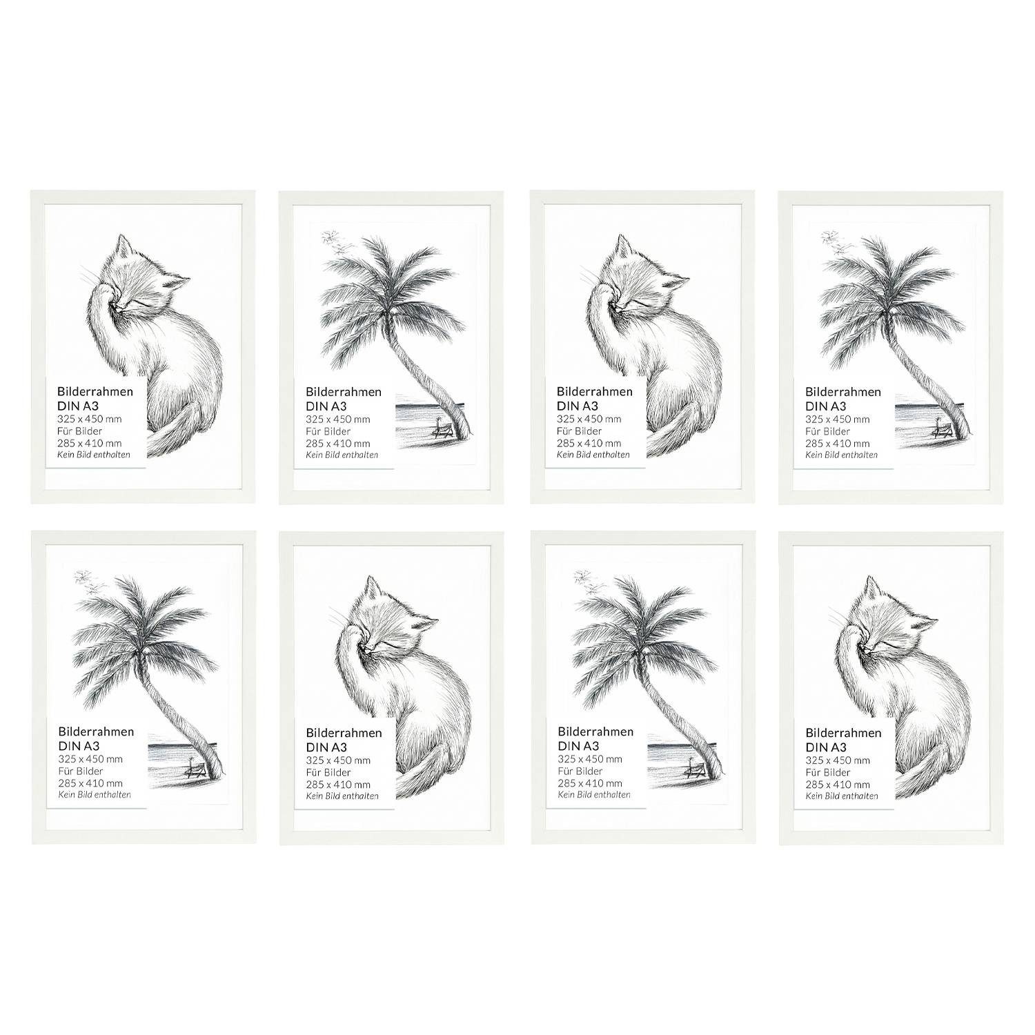 Licht-Erlebnisse Bilderrahmen-Set BILDERRAHMEN, (1 St), DIN A3 Weiß 8 Stück 45 x 32,5 cm Holz Kunststoff bruchsicher