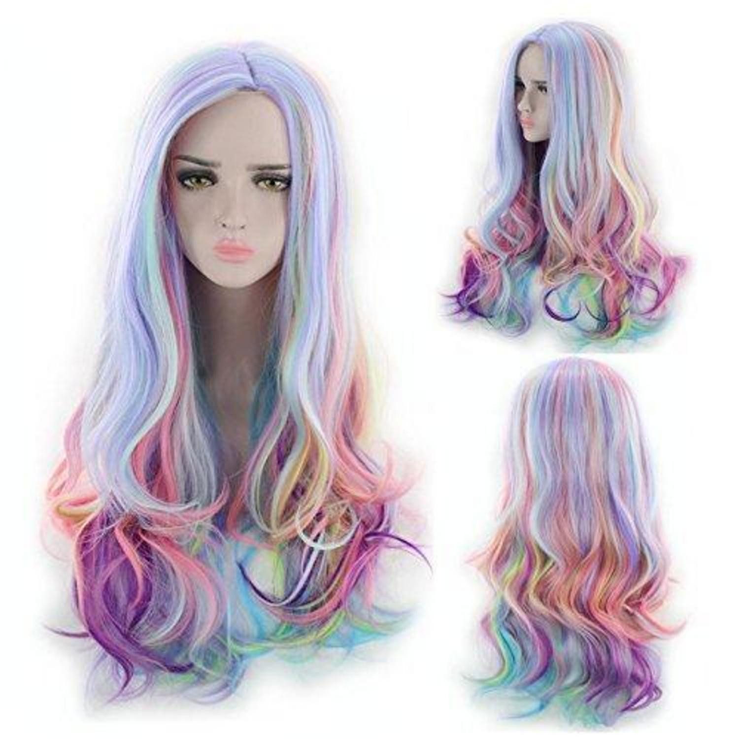 LuxusKollektion Kostüm-Perücke Perücke Regenbogen lange Locken Cosplay Karneval Halloween Damen