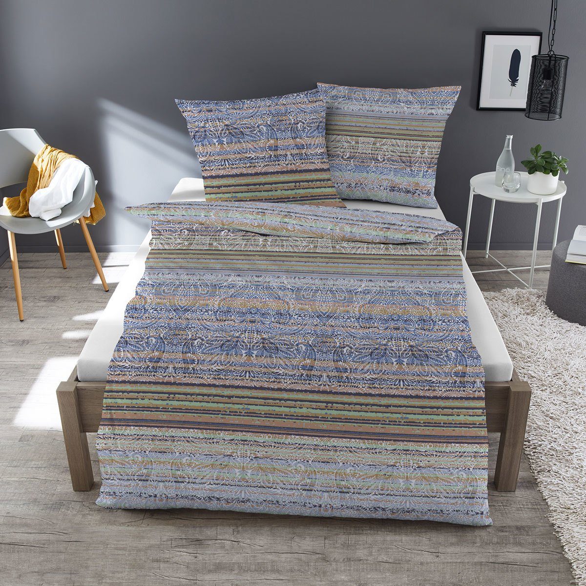 TRAUMSCHLAF Bettwäsche Biber Paisley Curacao, Biber, 2 teilig, warme Feinbiber Qualität