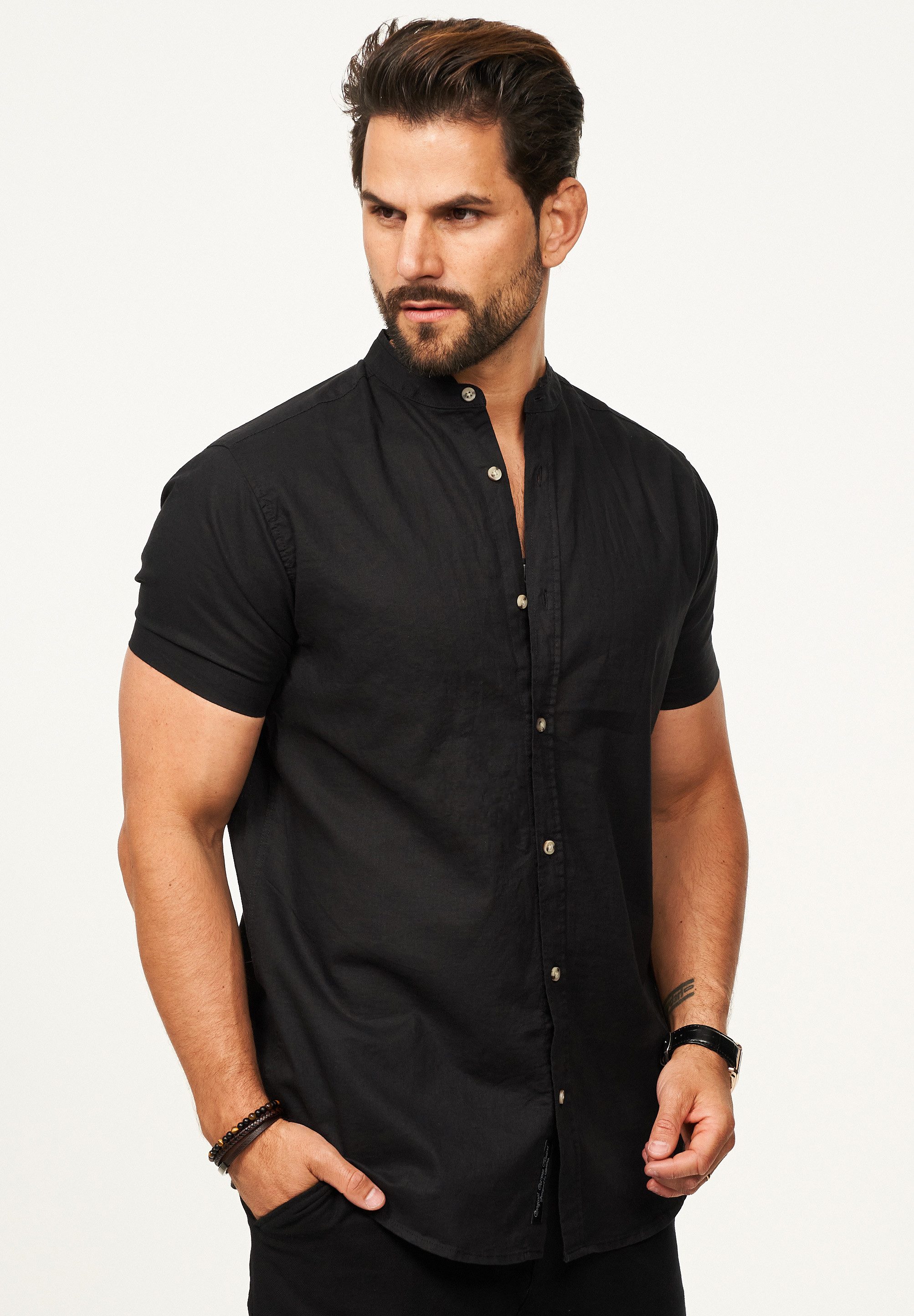 behype Kurzarmhemd als Sommerhemd aus Leinen im Regular-Fit Herren Leinenhe günstig online kaufen