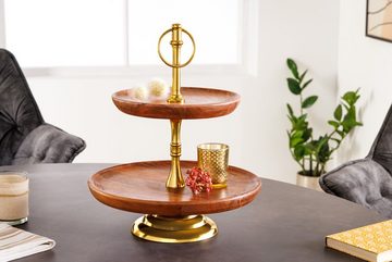 riess-ambiente Dekoetagere PURE NATURE 35cm natur / gold (Einzelartikel, 1 St), Wohnzimmer · Massivholz · Metall · 2-stöckig · Obst-Platte · Deko