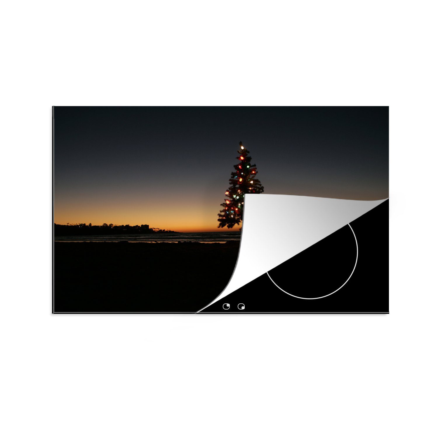 Vinyl, Sonnenaufgang, Weihnachtsbaum cm, Induktionskochfeld küche, MuchoWow bei Ceranfeldabdeckung Herdblende-/Abdeckplatte tlg), für Schutz 81x52 die (1