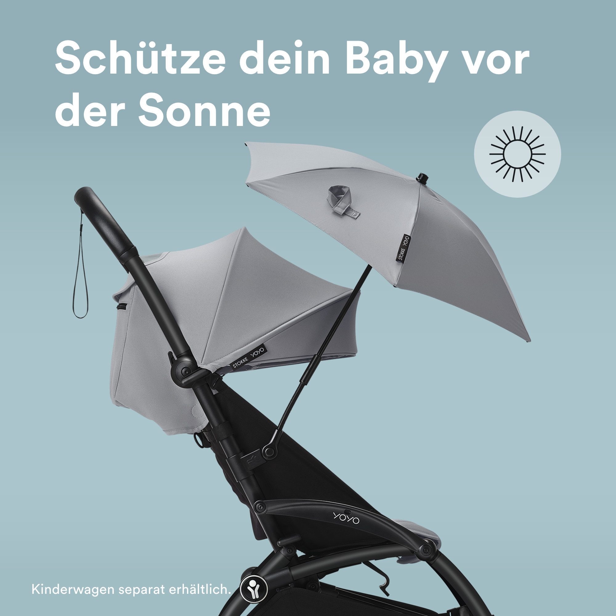Stokke Kinderwagenschirm YOYO Sonnenschirm - UPF 50+ Schutz, verbesserte Deckkraft, YOYO Kinderwagen mit 0+ Neugeborenen Set, Liegewanne oder 6+ Textilset