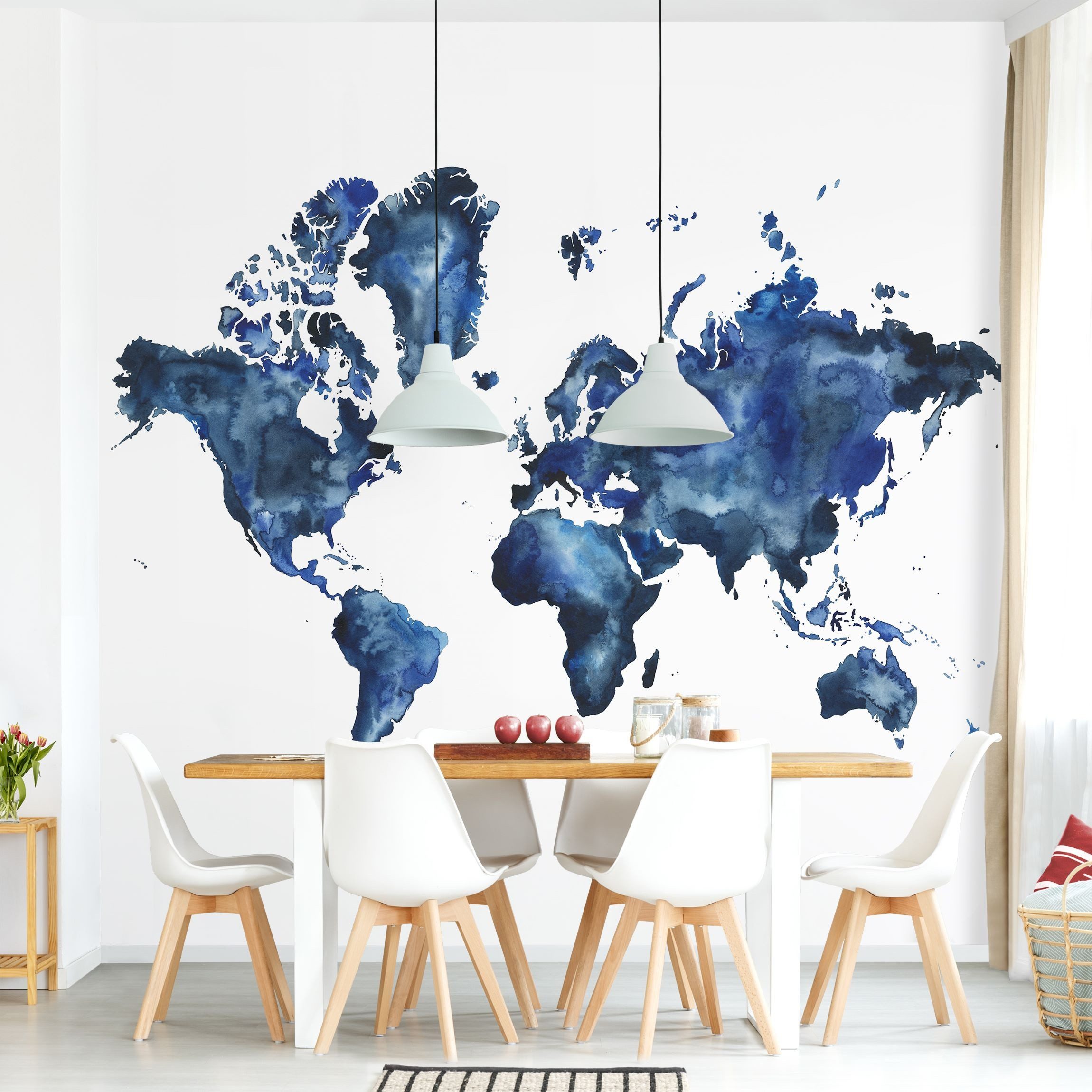 Bilderdepot24 Fototapete Weltkarte Wasser-Weltkarte hell Aquarell Blau Wanddeko XXL, Glatt, Matt, (Vliestapete inkl. Kleister oder selbstklebend), Wohnzimmer Schlafzimmer Küche Flur Motivtapete Vliestapete Wandtapete