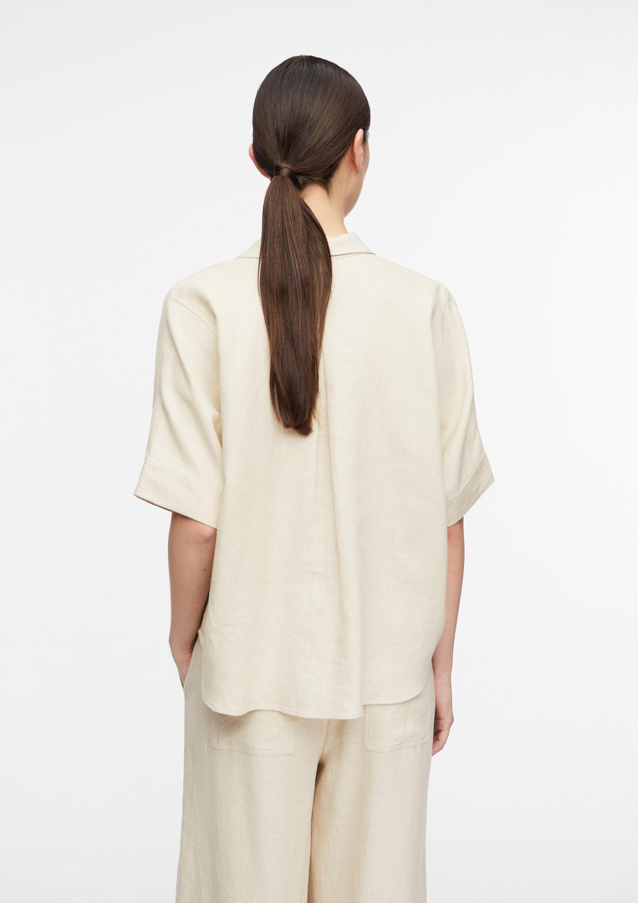 comma Kurzarmbluse Bluse Oversized Kurzarmhemdbluse aus Leinenmix