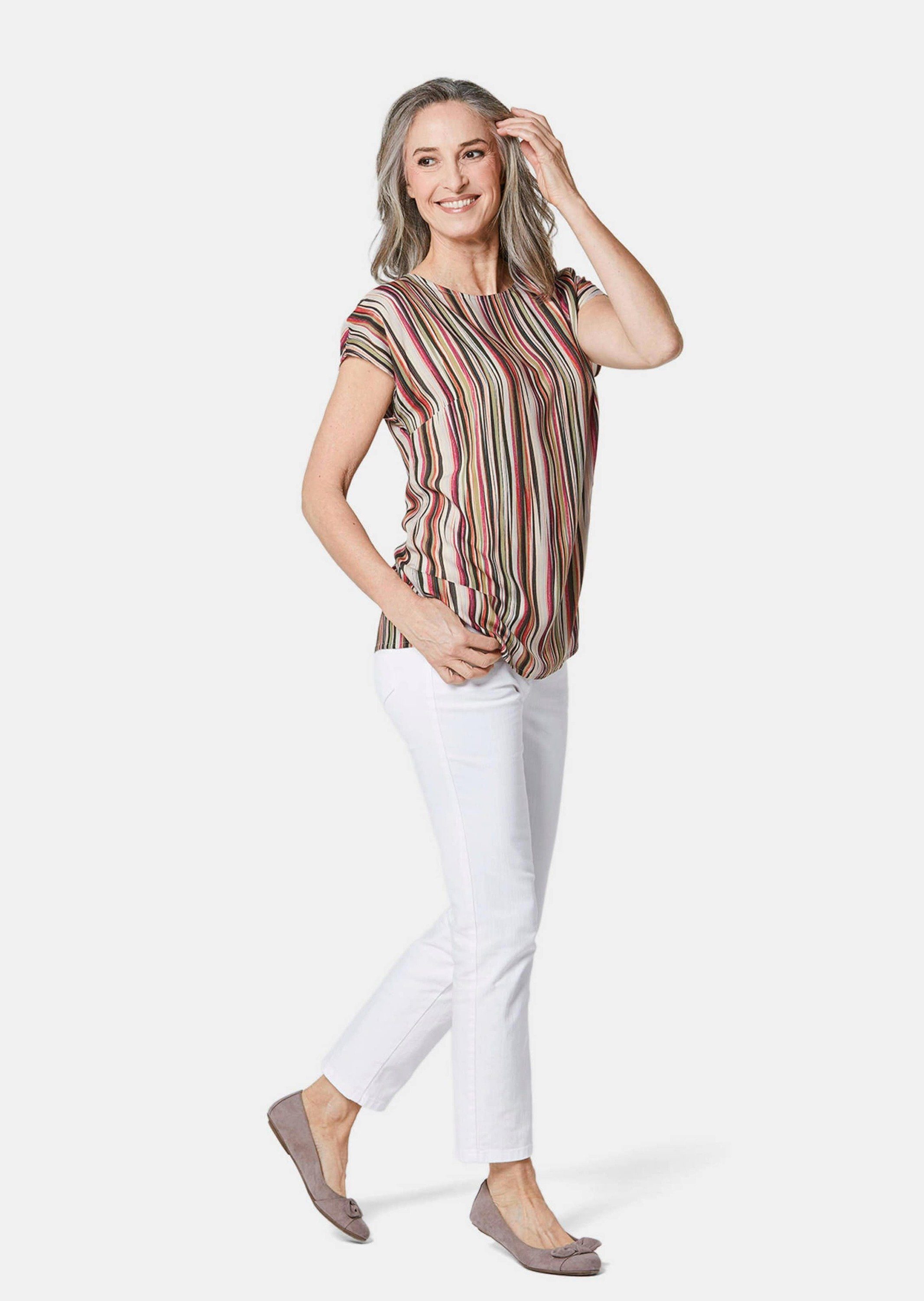 GOLDNER Druckbluse Kurzgröße: Druckbluse mit Streifendruck günstig online kaufen