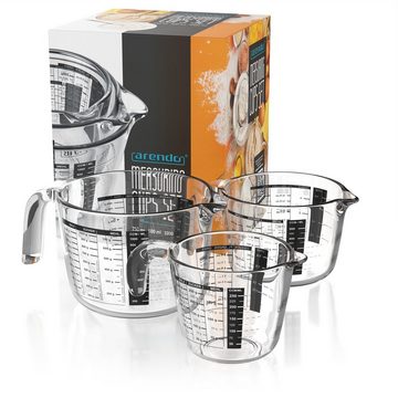 Arendo Messbecher 250 ml, 500 ml & 1000 ml Glas Messkrug Set, Borosilikatglas, Glas, (Set), präzise Skala, hitzebeständig, Mikrowellen-geeignet, Küchenhelfer