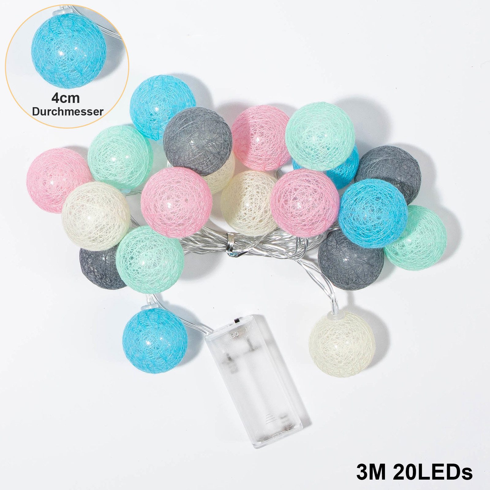 MUPOO LED-Lichterkette Wattebällchen Lichterkette Batteriebetrieben LED-Fes günstig online kaufen