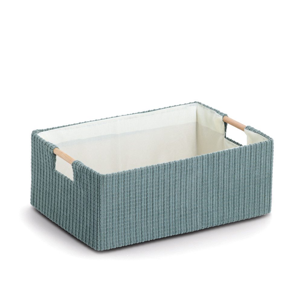 Zeller Present Aufbewahrungskorb, Baumwolle/Polyester/Holz, salbei, ca. 34 x 23,5 x 13 cm